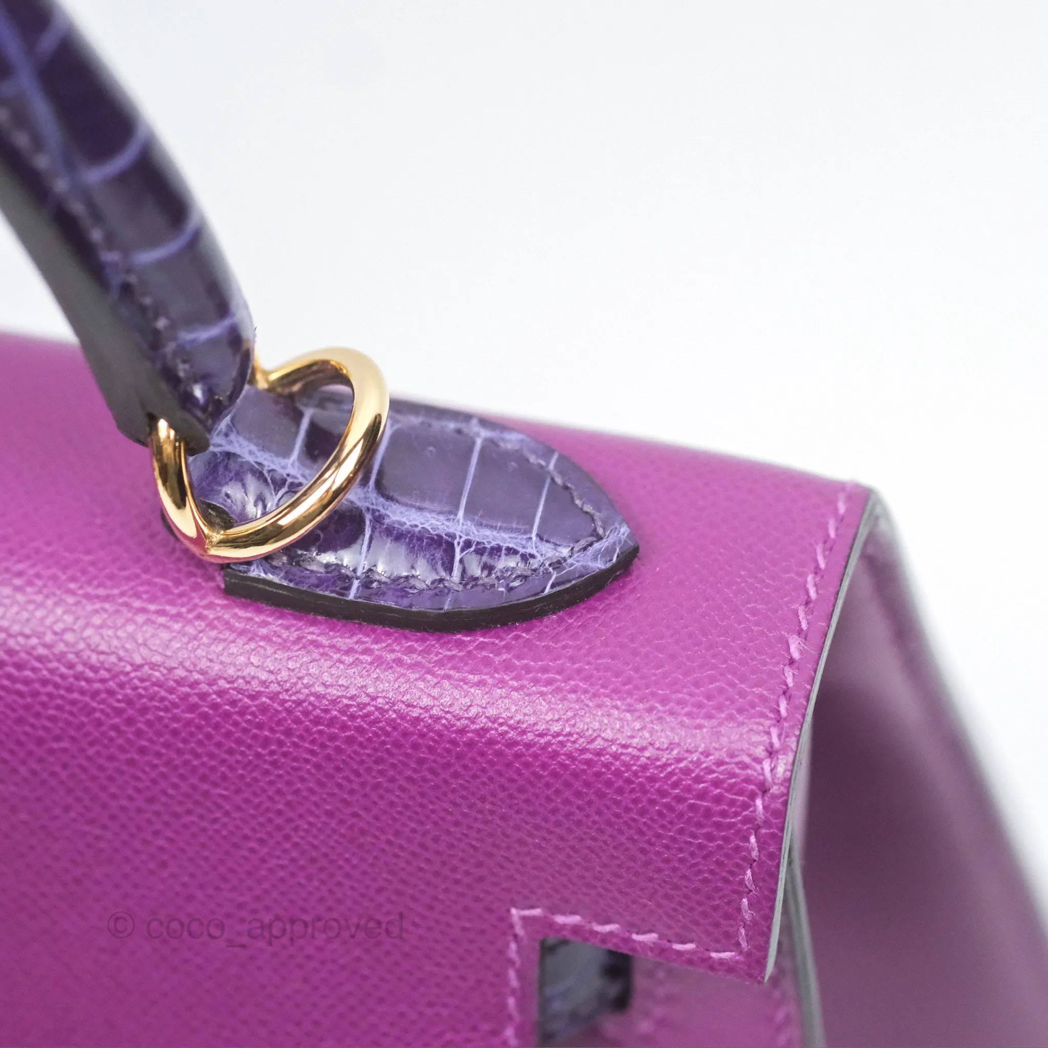 Herms Kelly 25 Sellier Touch Anemone/ Amethyste Madame/ Croc Gold Hardware