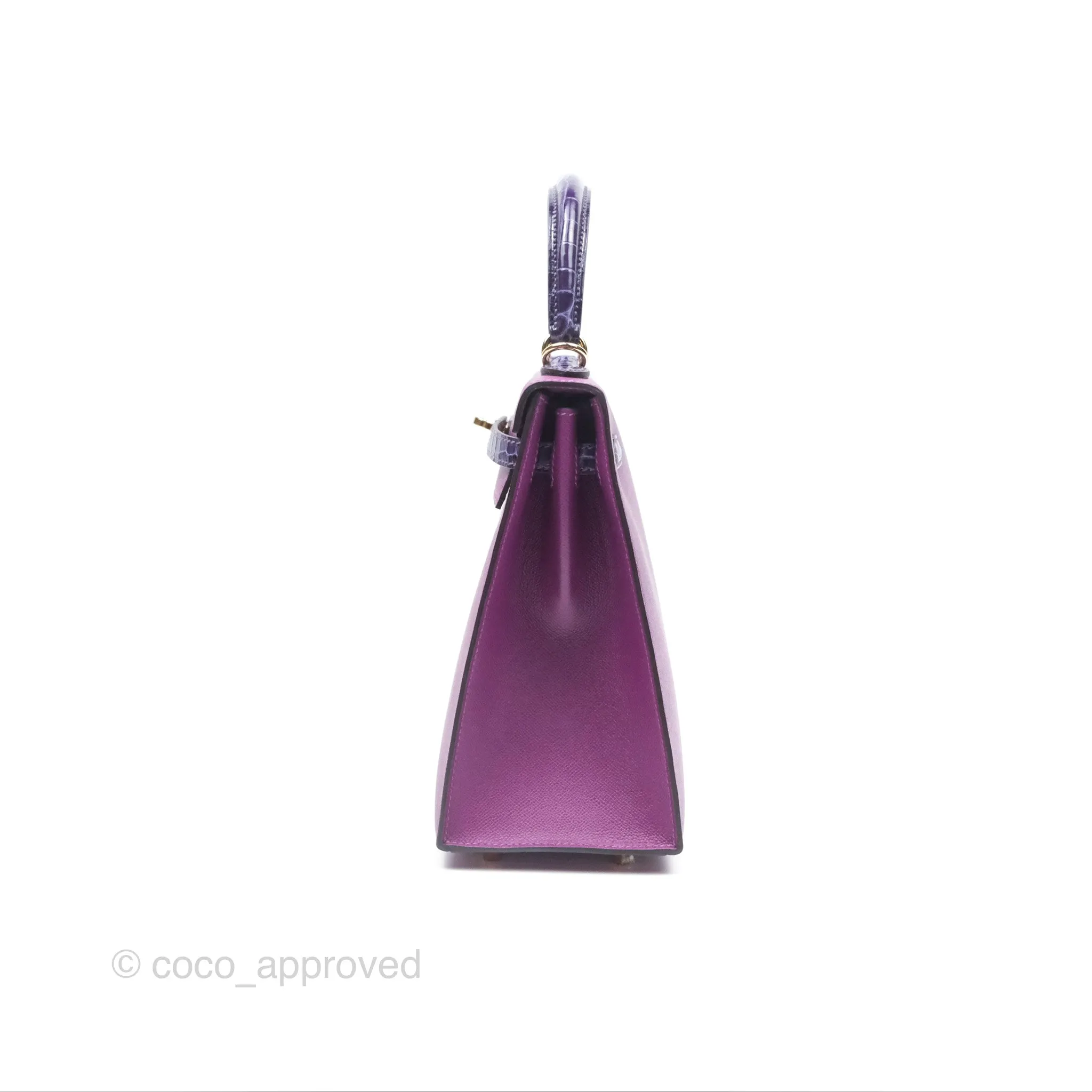 Herms Kelly 25 Sellier Touch Anemone/ Amethyste Madame/ Croc Gold Hardware