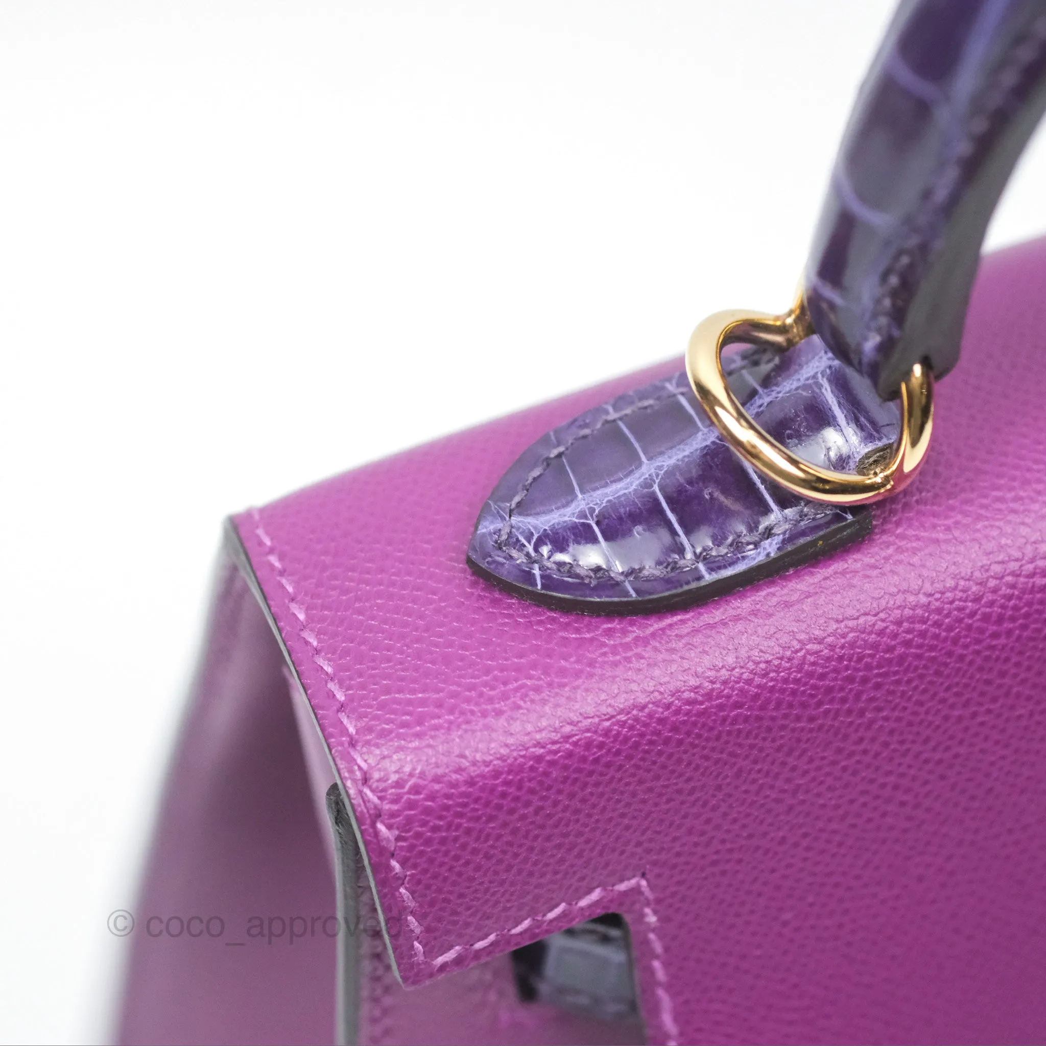 Herms Kelly 25 Sellier Touch Anemone/ Amethyste Madame/ Croc Gold Hardware