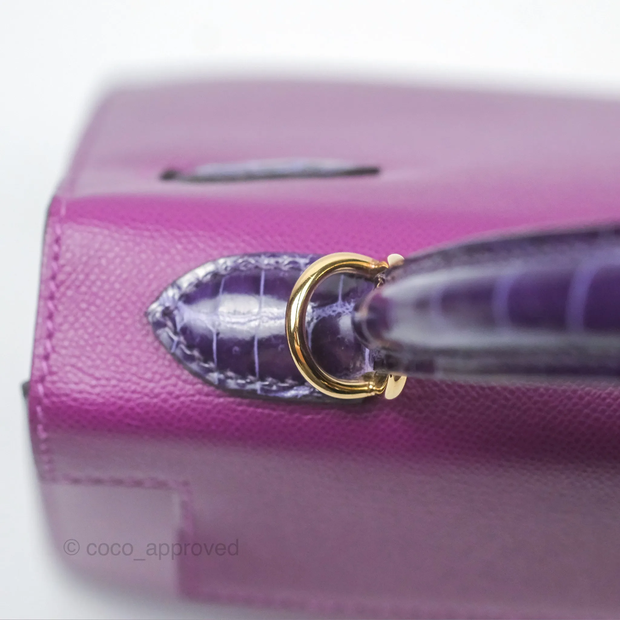 Herms Kelly 25 Sellier Touch Anemone/ Amethyste Madame/ Croc Gold Hardware