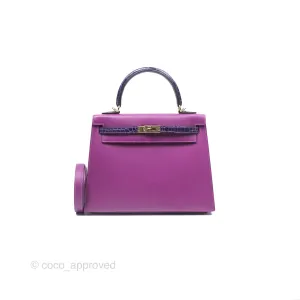 Herms Kelly 25 Sellier Touch Anemone/ Amethyste Madame/ Croc Gold Hardware