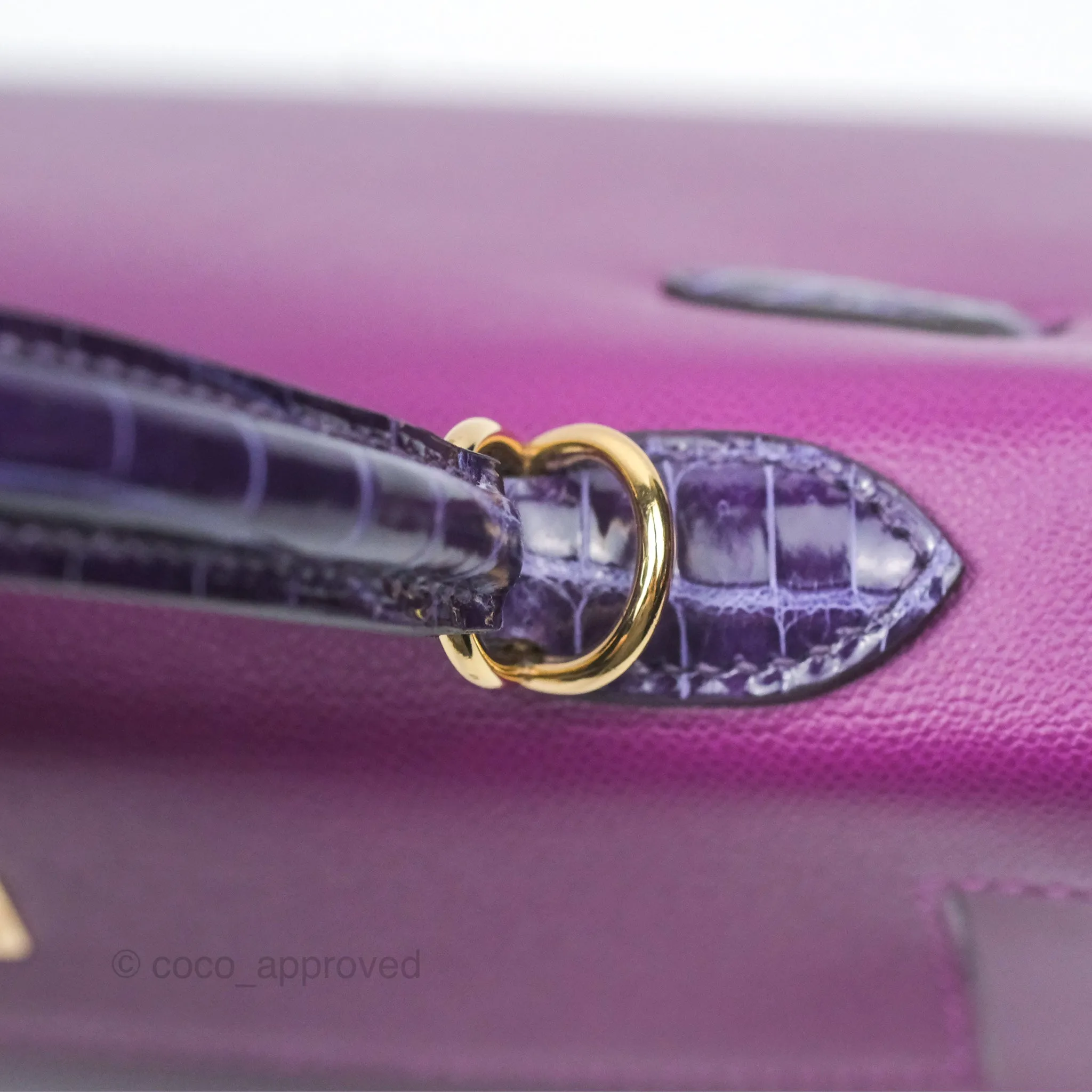 Herms Kelly 25 Sellier Touch Anemone/ Amethyste Madame/ Croc Gold Hardware