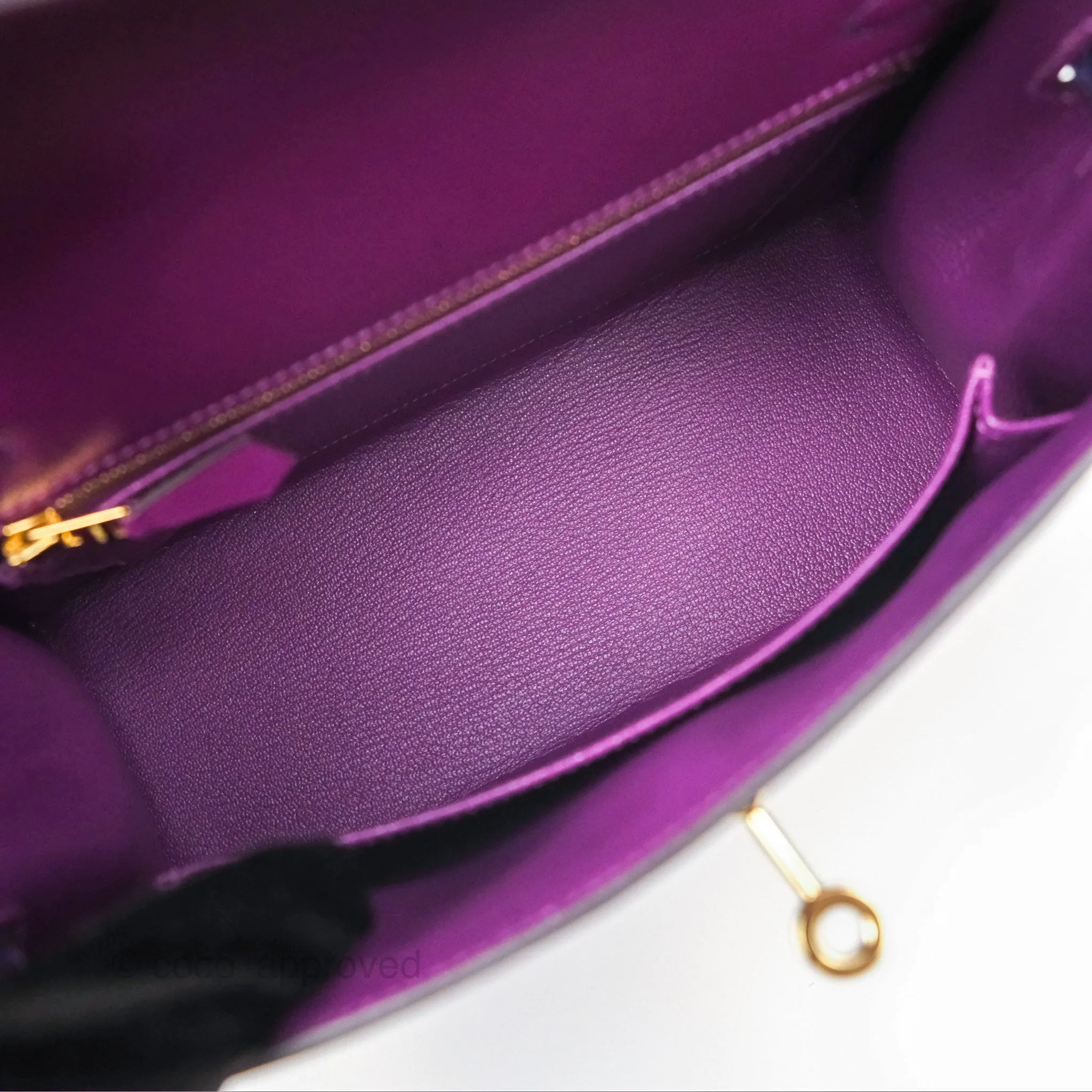 Herms Kelly 25 Sellier Touch Anemone/ Amethyste Madame/ Croc Gold Hardware