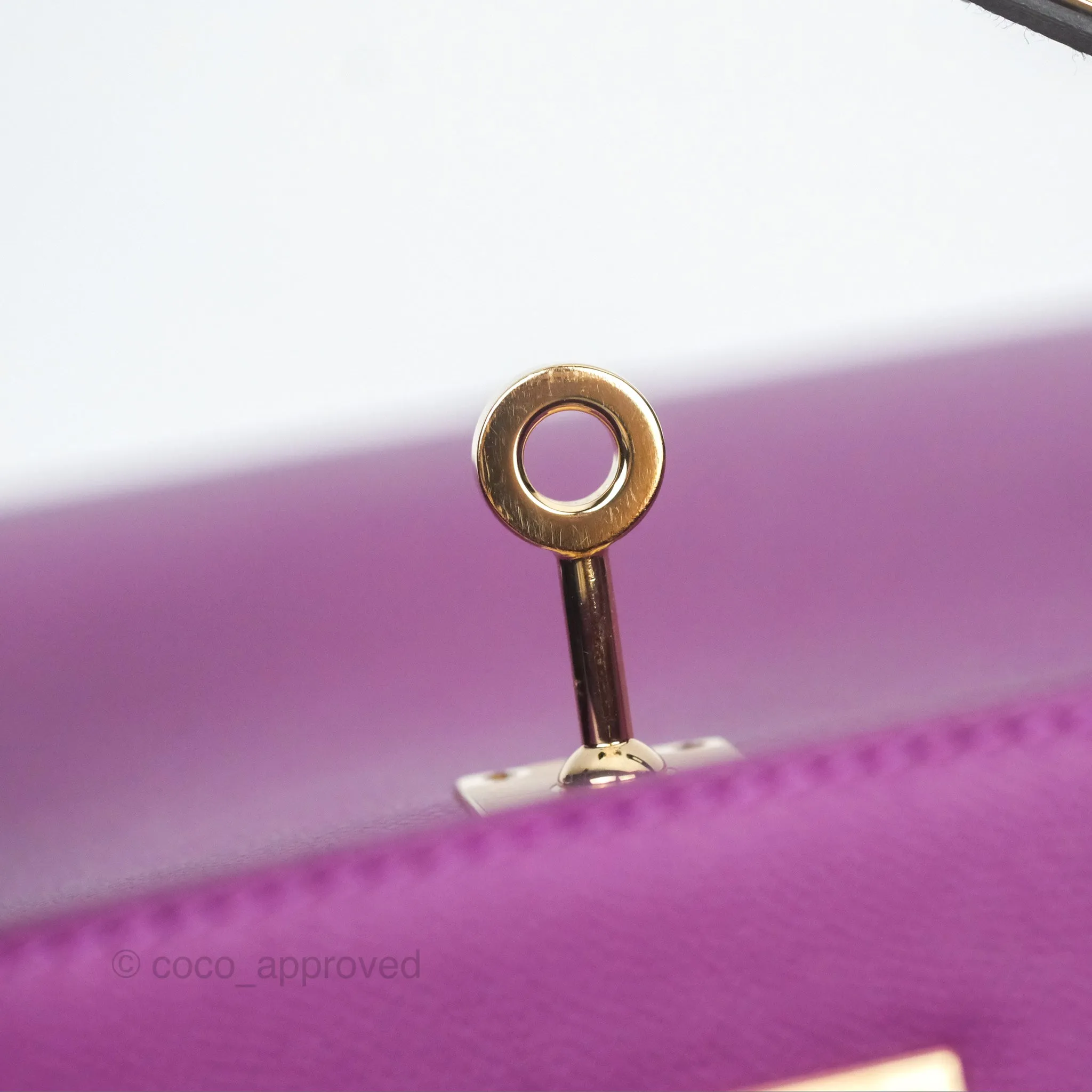 Herms Kelly 25 Sellier Touch Anemone/ Amethyste Madame/ Croc Gold Hardware