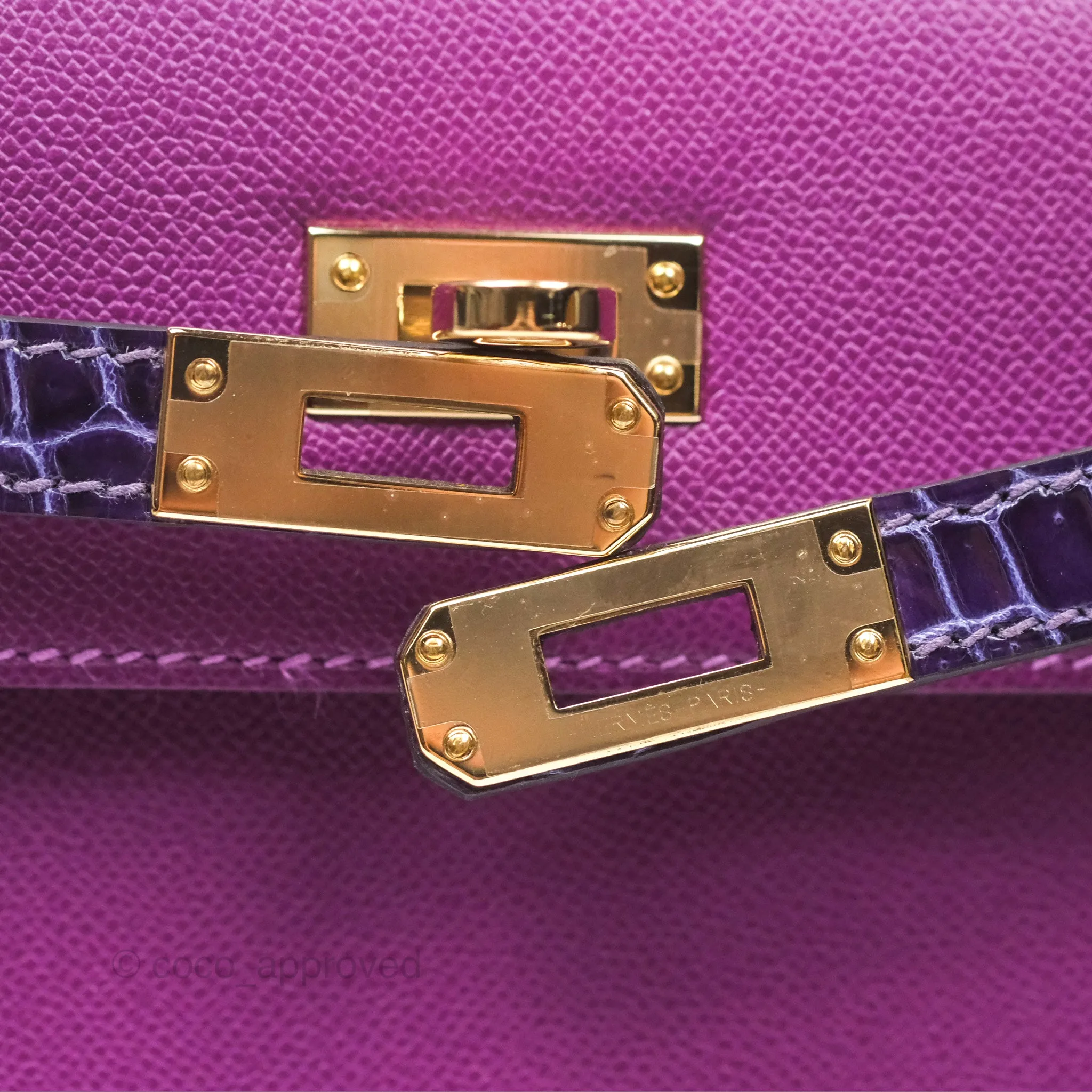 Herms Kelly 25 Sellier Touch Anemone/ Amethyste Madame/ Croc Gold Hardware