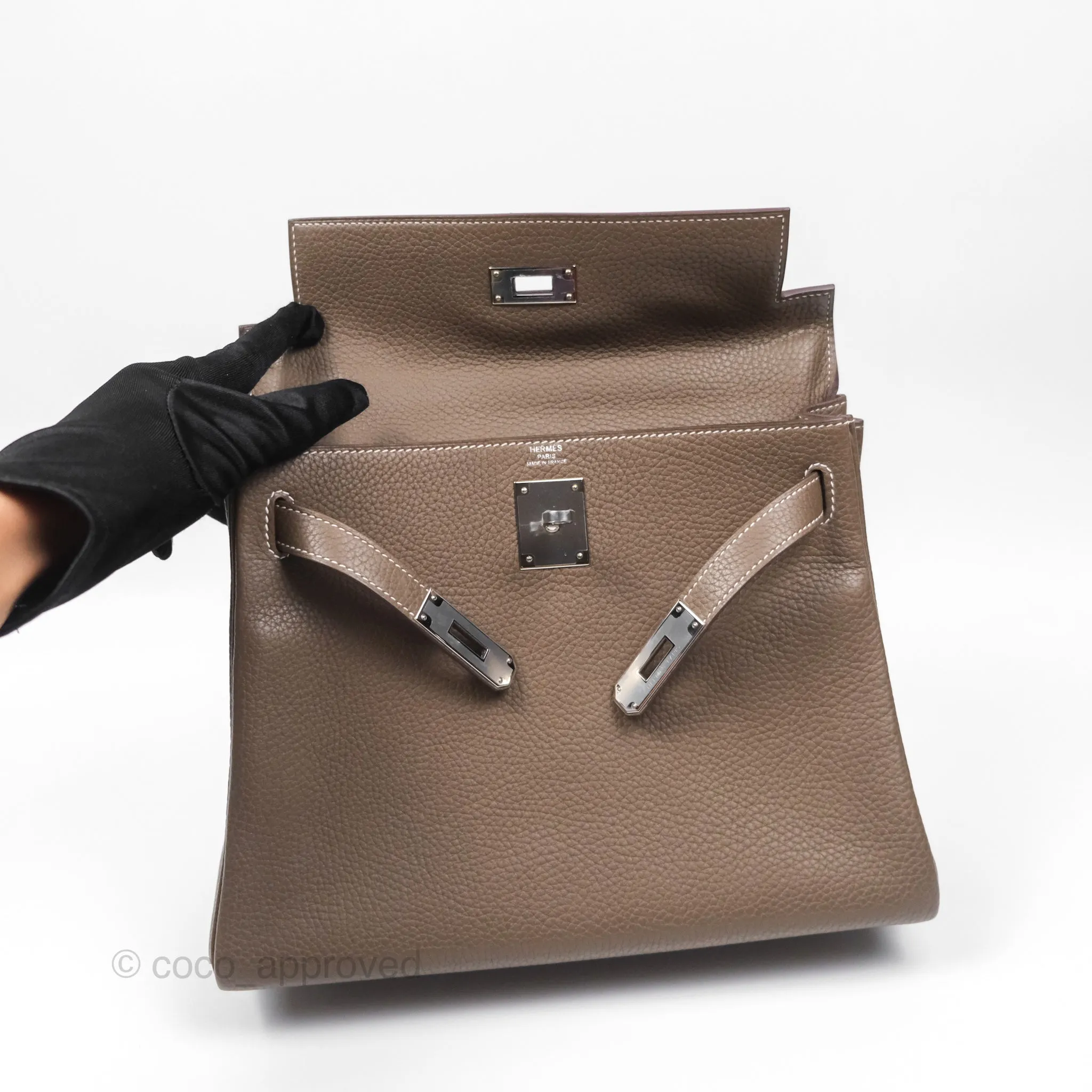 Herms Kelly 28 Retourne Etoupe 18 Clemence Palladium Hardware