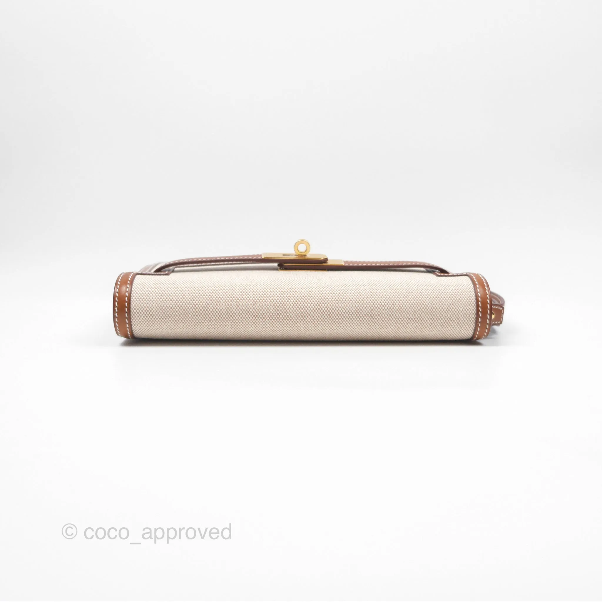 Herms Kelly Depeches 25 Pouch Ecru-beige 14 Toile H/ Fauve 34 Barenia Gold Hardware