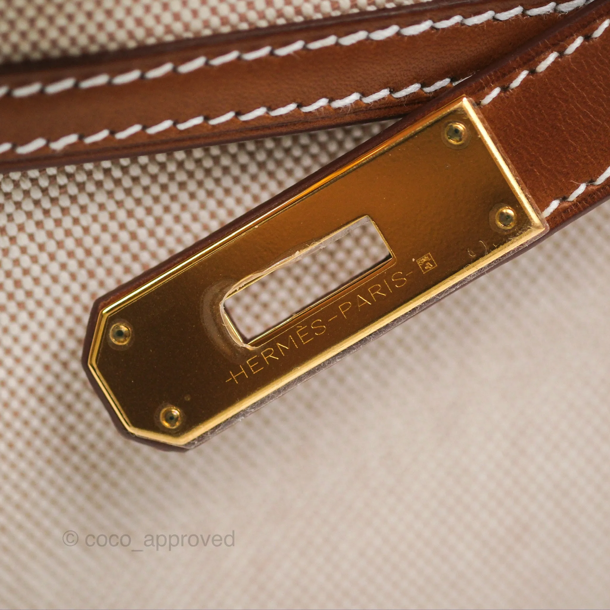 Herms Kelly Depeches 25 Pouch Ecru-beige 14 Toile H/ Fauve 34 Barenia Gold Hardware