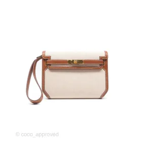 Herms Kelly Depeches 25 Pouch Ecru-beige 14 Toile H/ Fauve 34 Barenia Gold Hardware