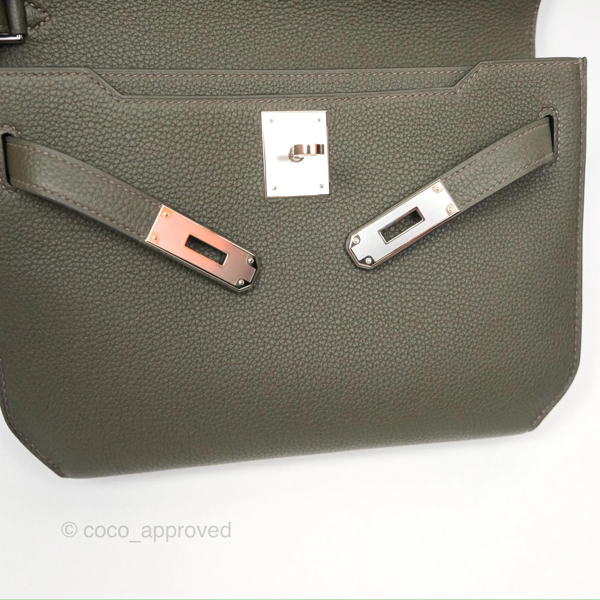 Herms Kelly Depeches 25 Pouch Vert De Gris Togo
