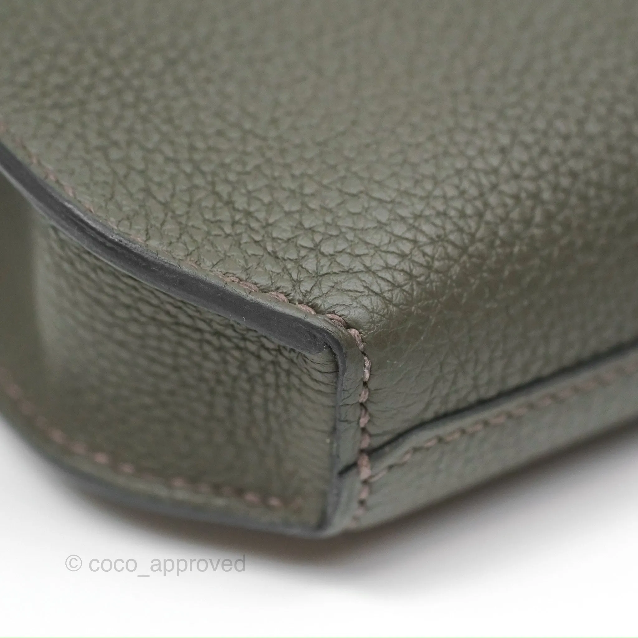 Herms Kelly Depeches 25 Pouch Vert De Gris Togo