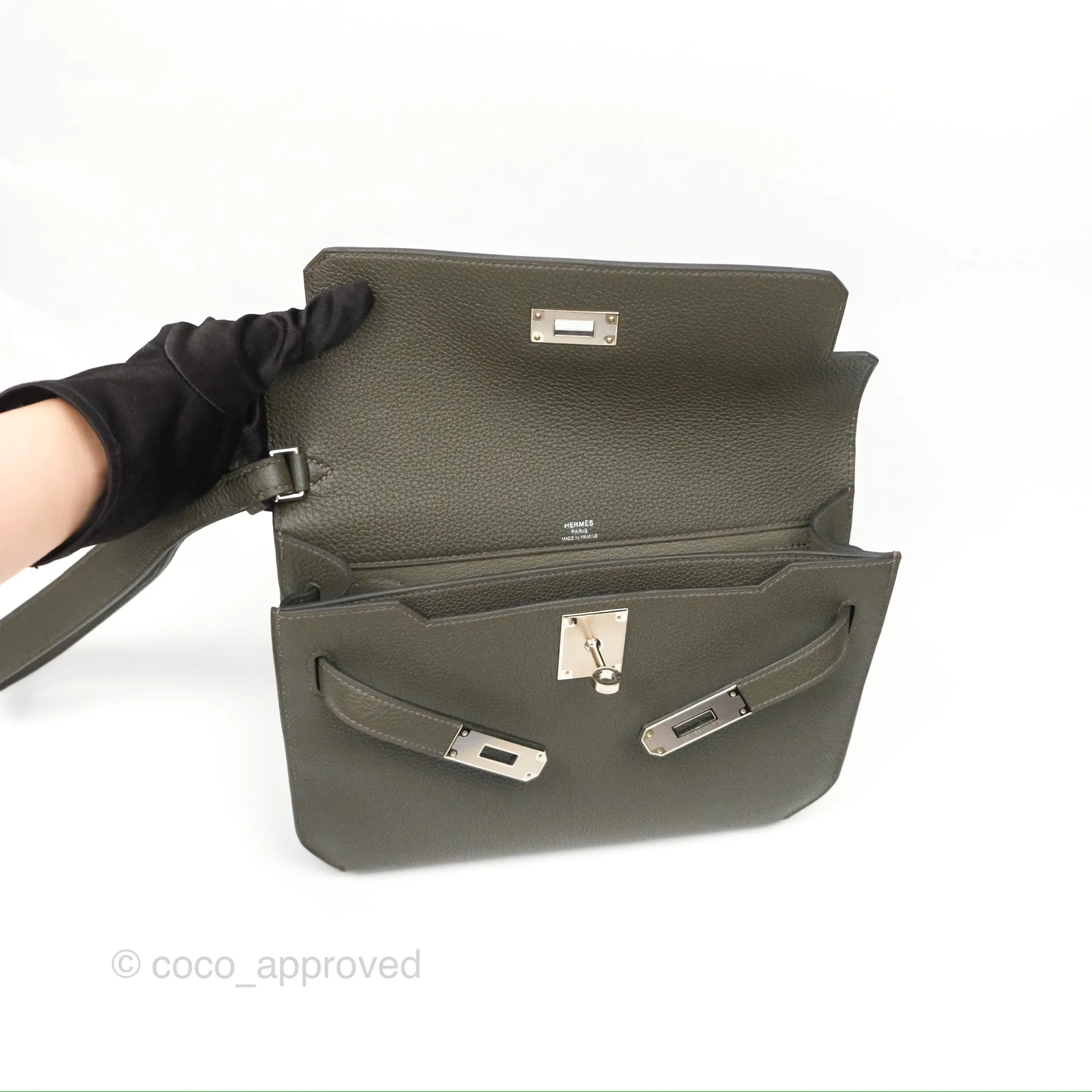 Herms Kelly Depeches 25 Pouch Vert De Gris Togo