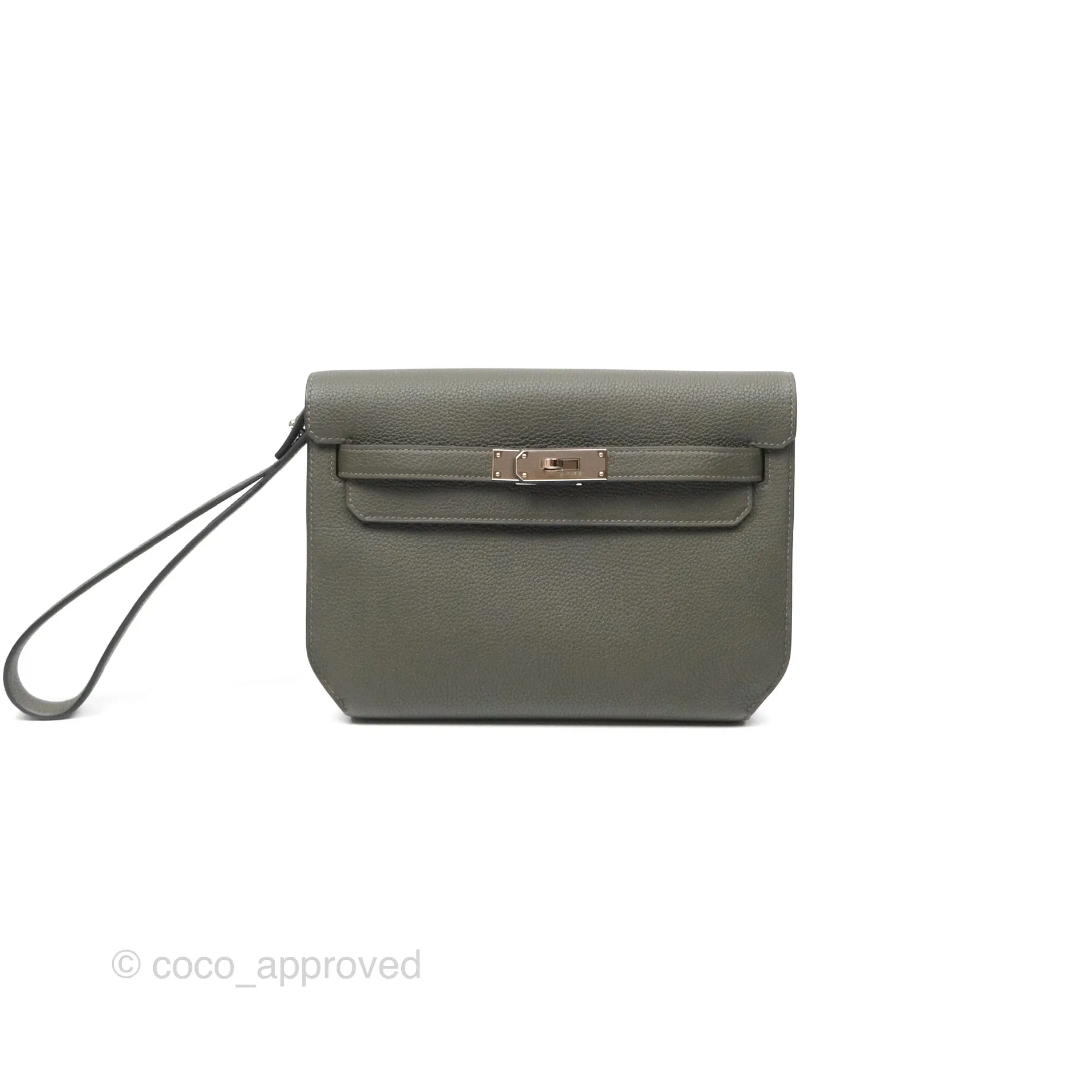 Herms Kelly Depeches 25 Pouch Vert De Gris Togo