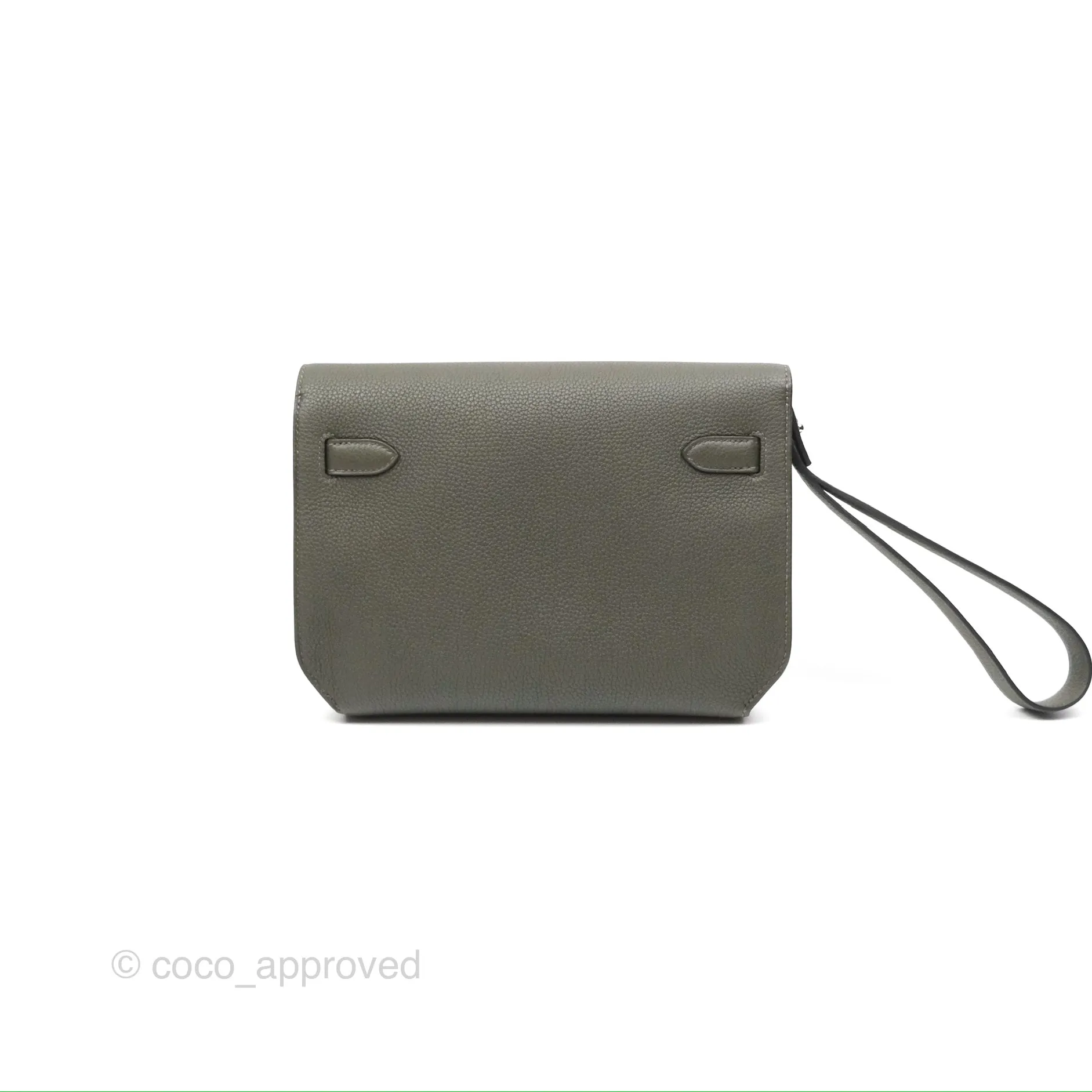 Herms Kelly Depeches 25 Pouch Vert De Gris Togo