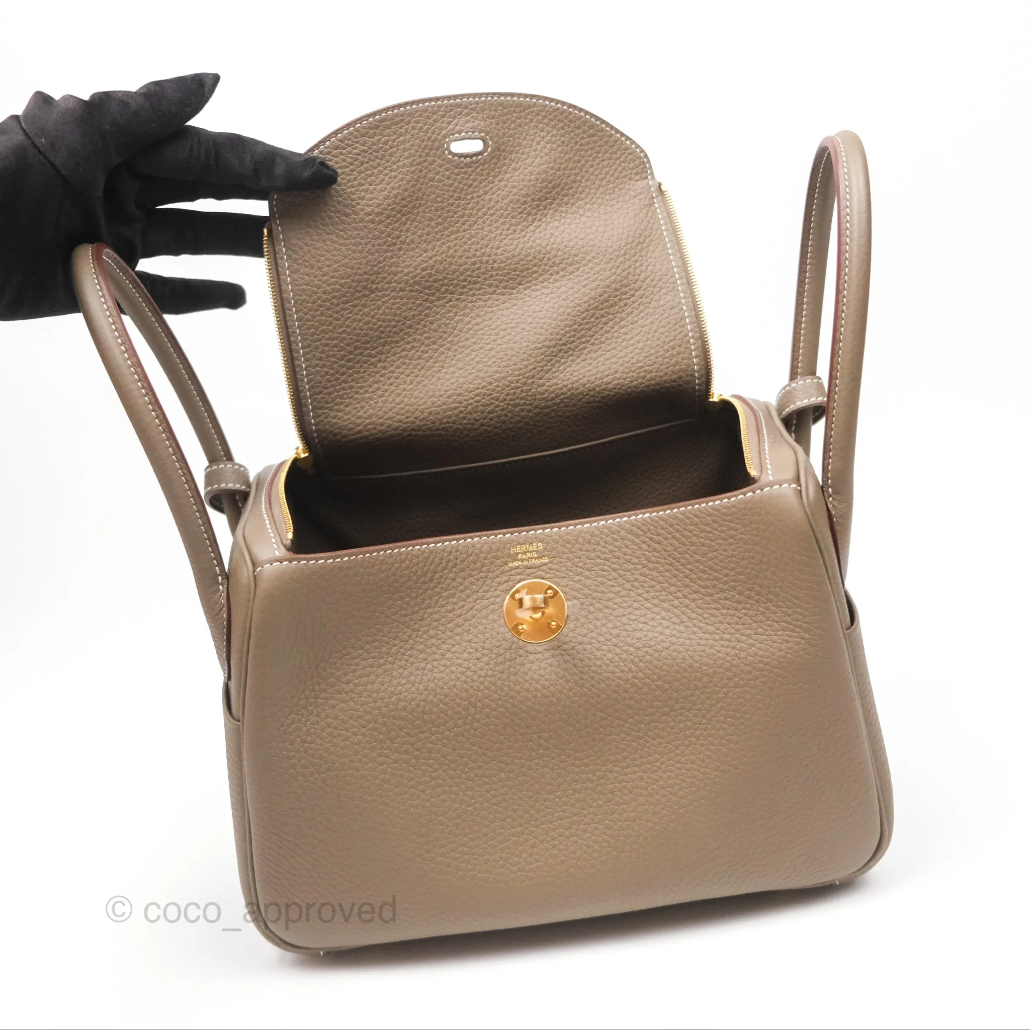 Herms Lindy 26 Etoupe Clemence Gold Hardware