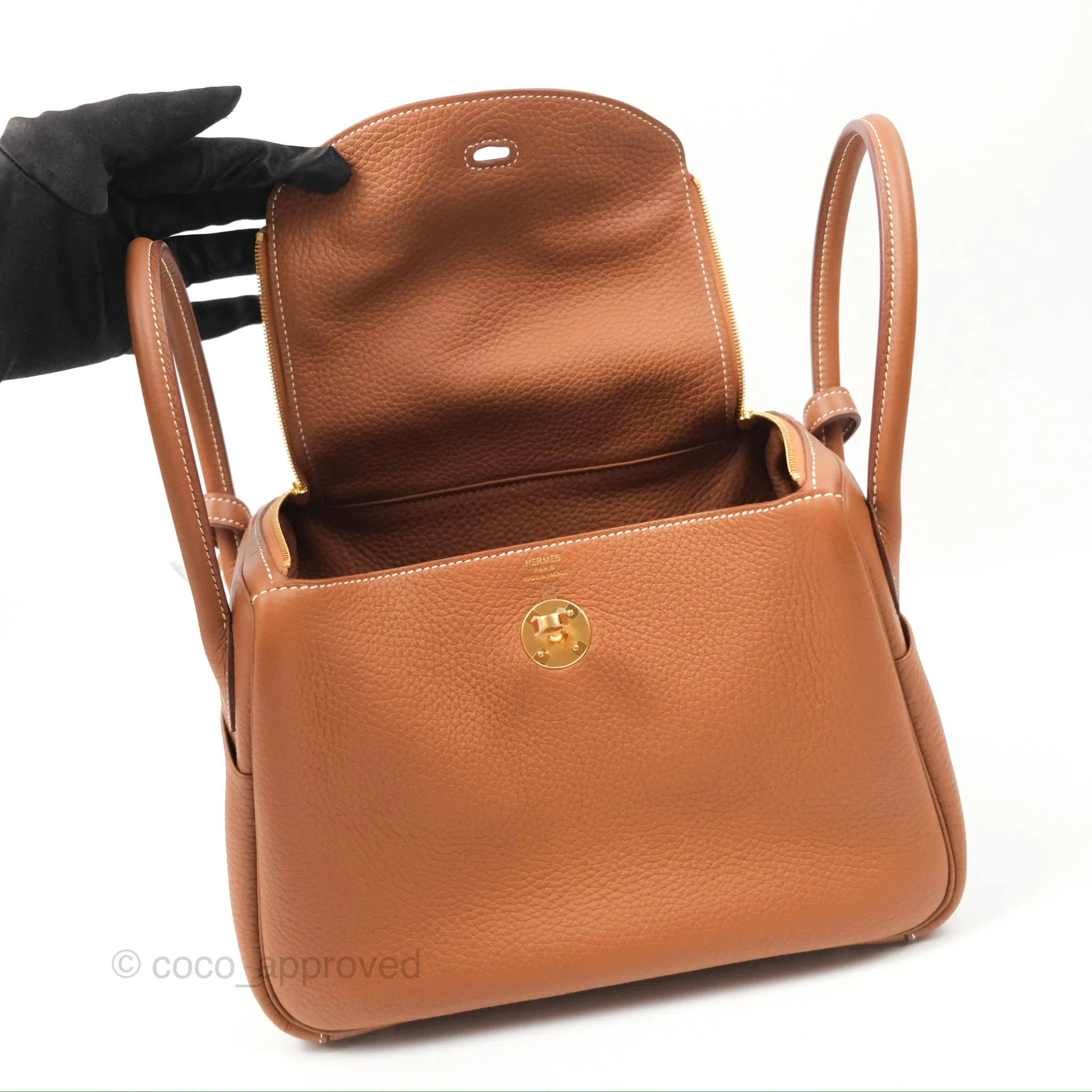 Herms Lindy 26 Gold Taurillon Clemence Gold Hardware
