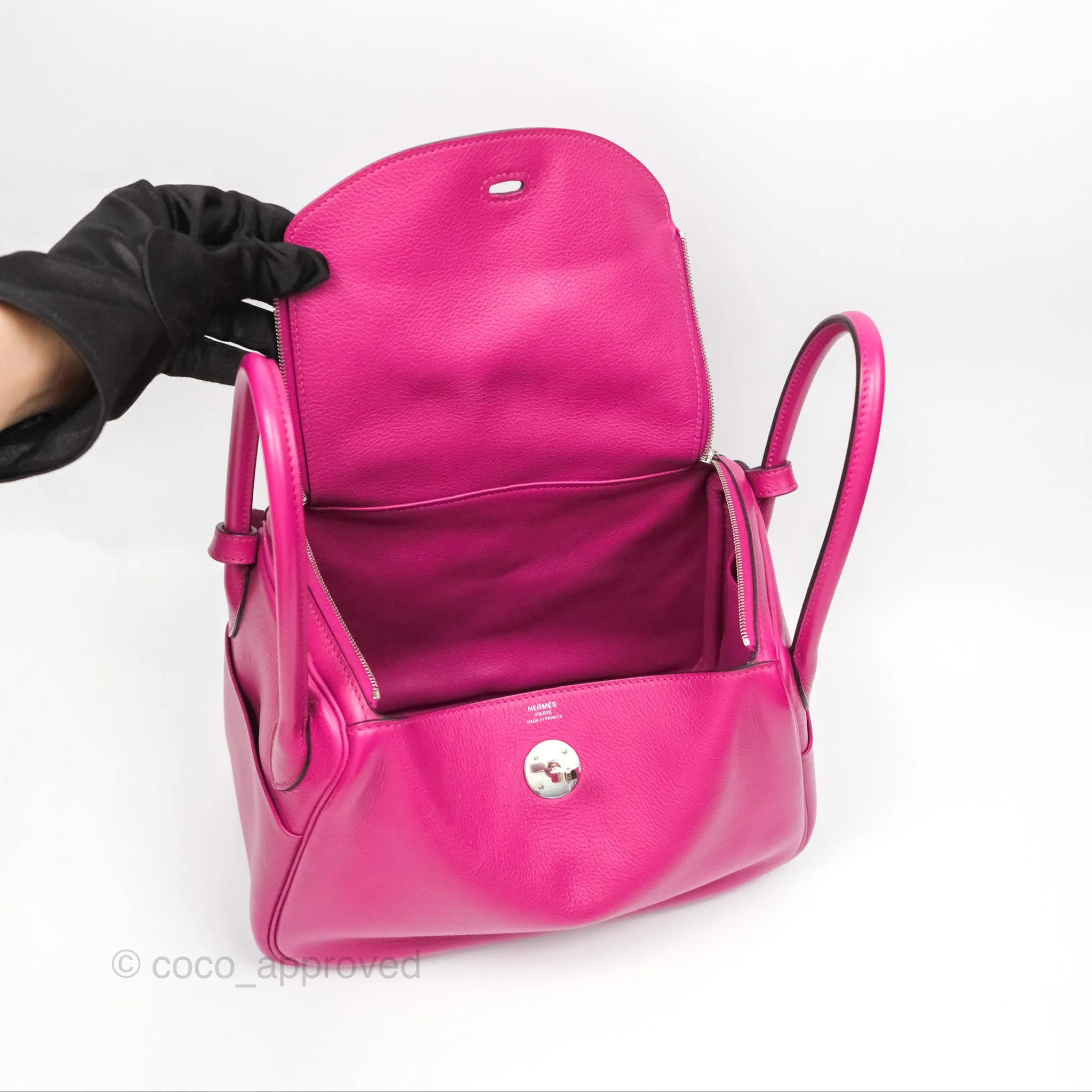 Herms Lindy 26 Rose Pourpre Evercolor Palladium Hardware