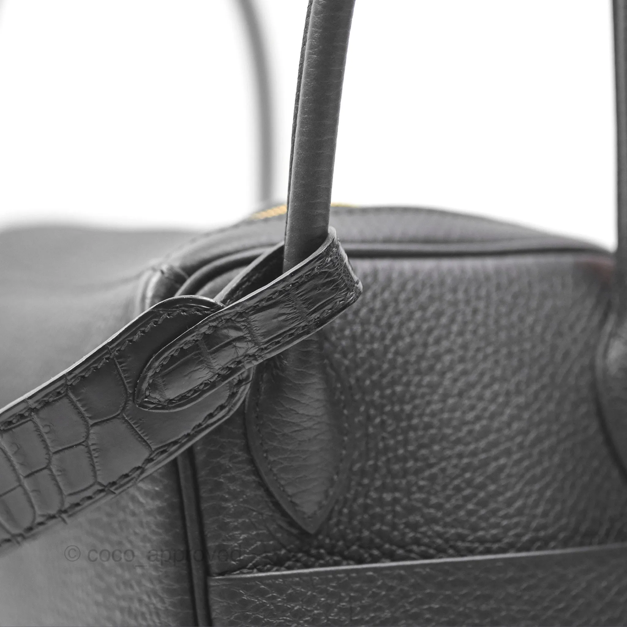 Herms Lindy 26 Touch Black Clemence Croc Handle Gold Hardware