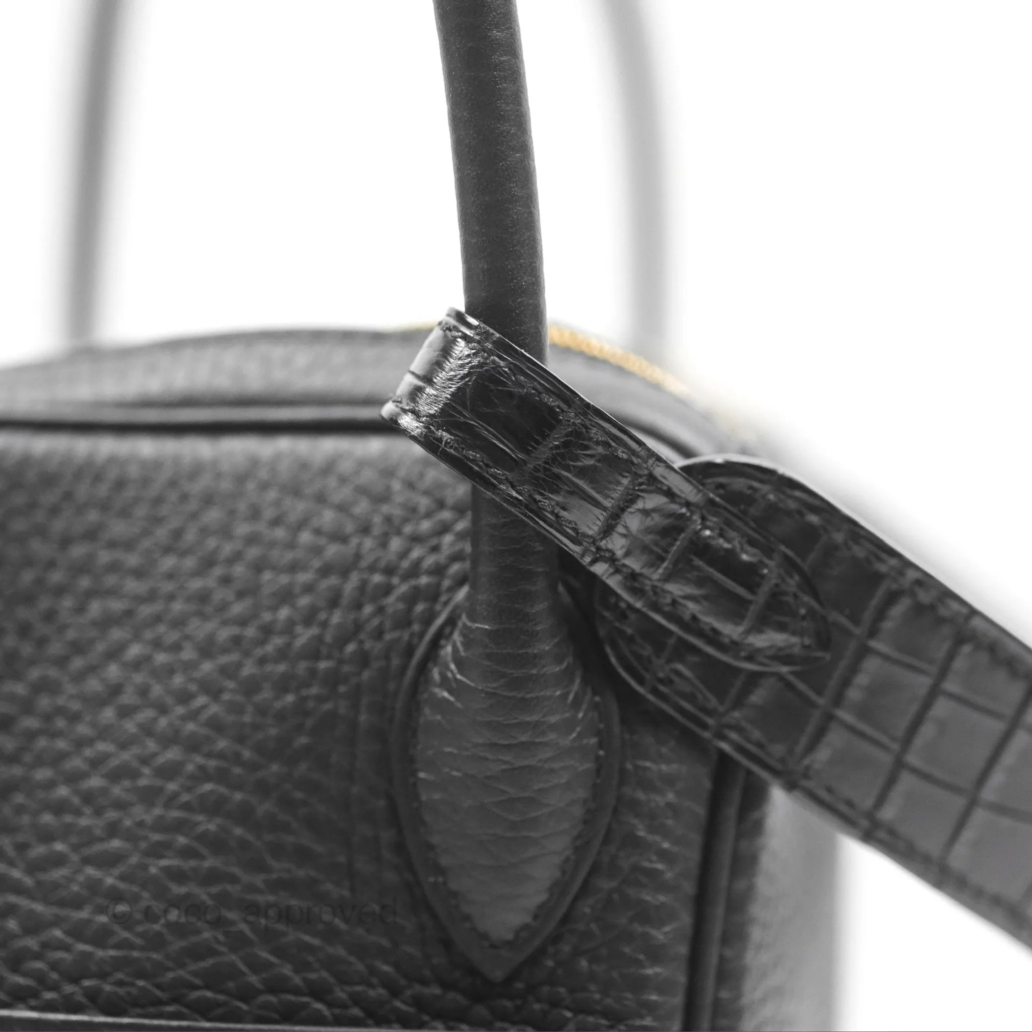 Herms Lindy 26 Touch Black Clemence Croc Handle Gold Hardware