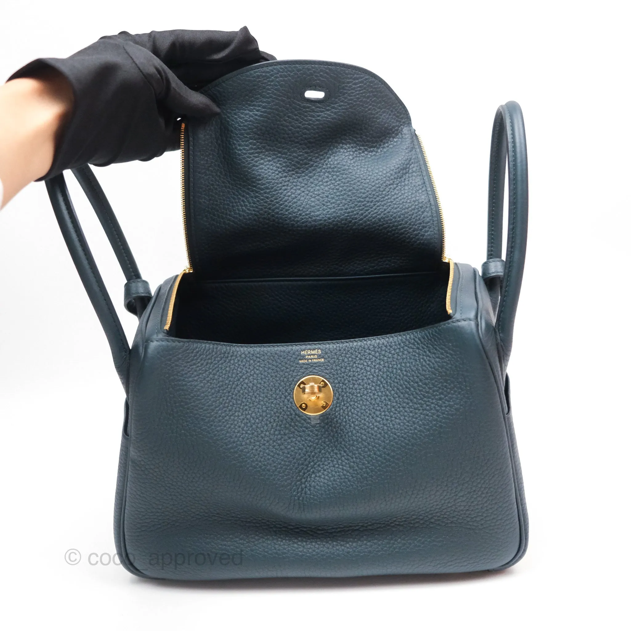 Herms Lindy 26 Vert Cypress 6O Clemence Gold Hardware