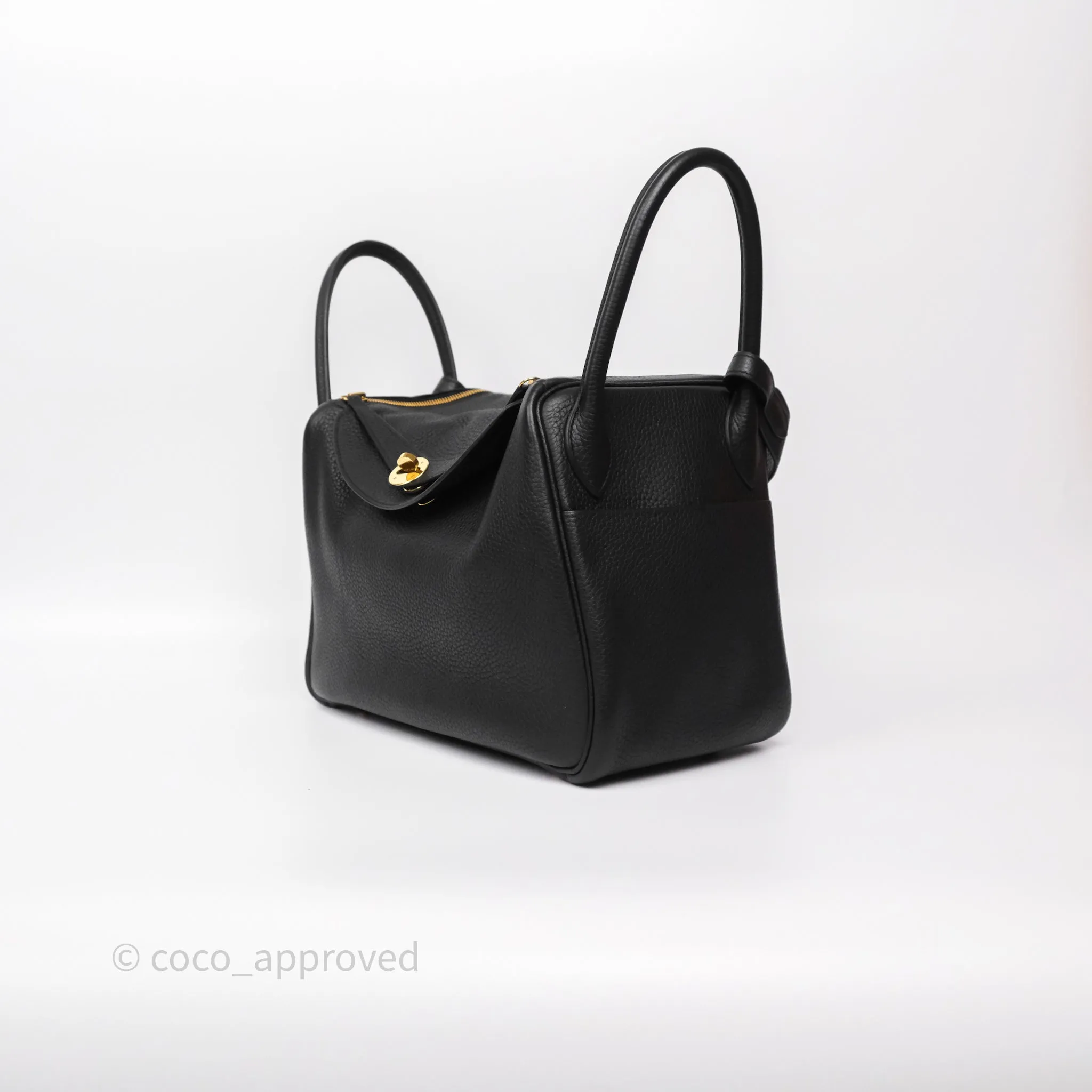 Herms Lindy 30 Black Noir 89 Clemence Gold Hardware