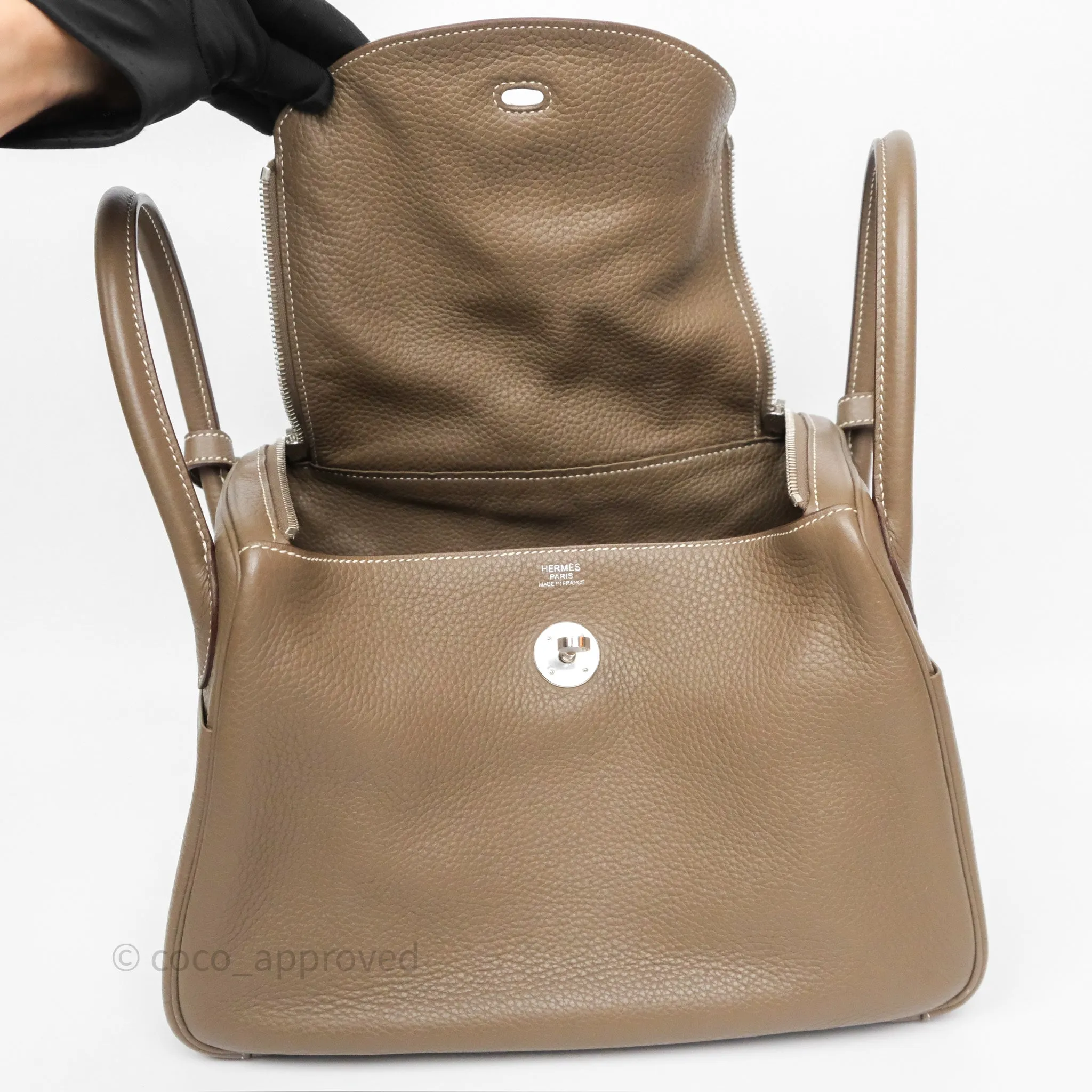 Herms Lindy 30 Etoupe 18 Clemence Palladium Hardware