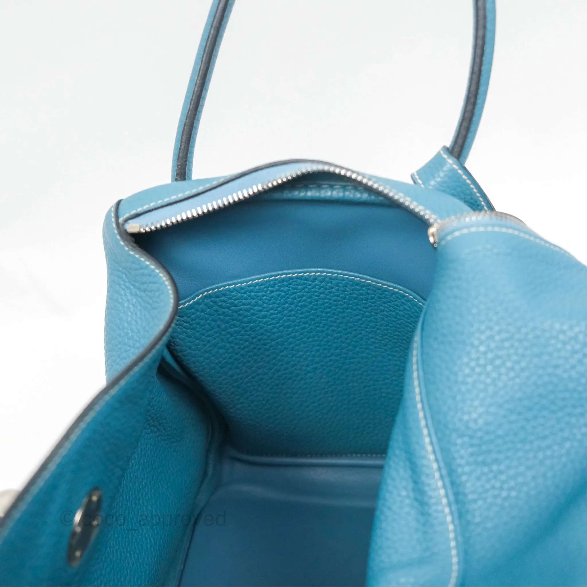 Herms Lindy 34 Blue Jean Clemence Palladium Hardware