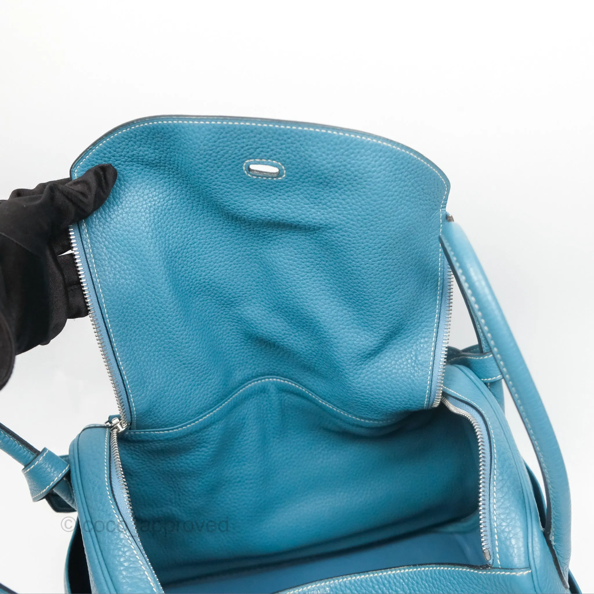 Herms Lindy 34 Blue Jean Clemence Palladium Hardware