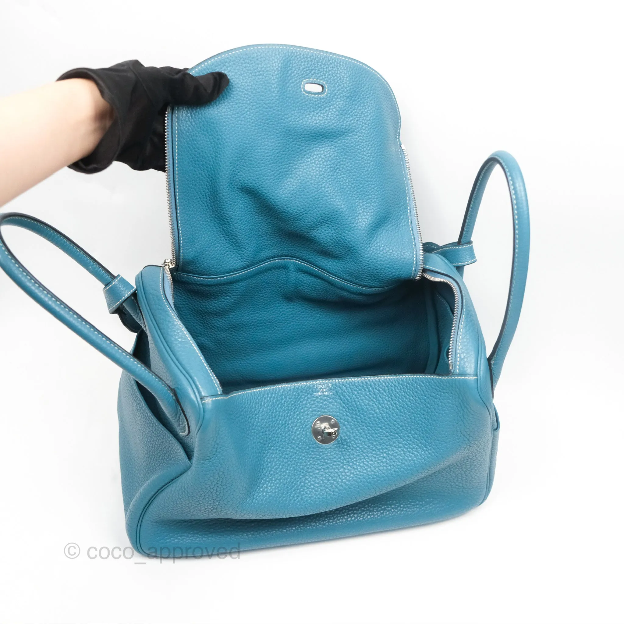 Herms Lindy 34 Blue Jean Clemence Palladium Hardware