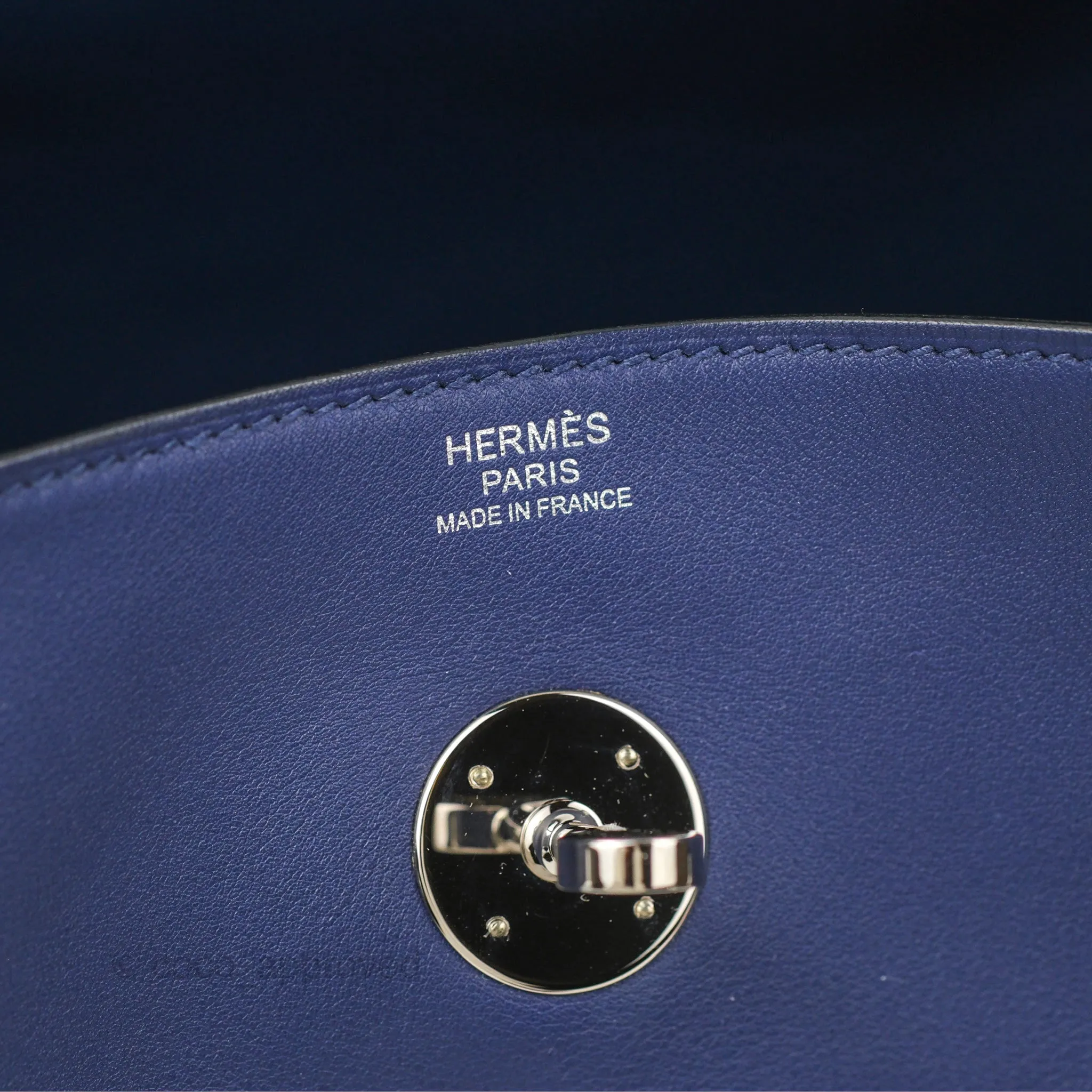 Herms Lindy Tressage De Cuir 30 Bleu Encre/Brique/Black Swift Palladium Hardware