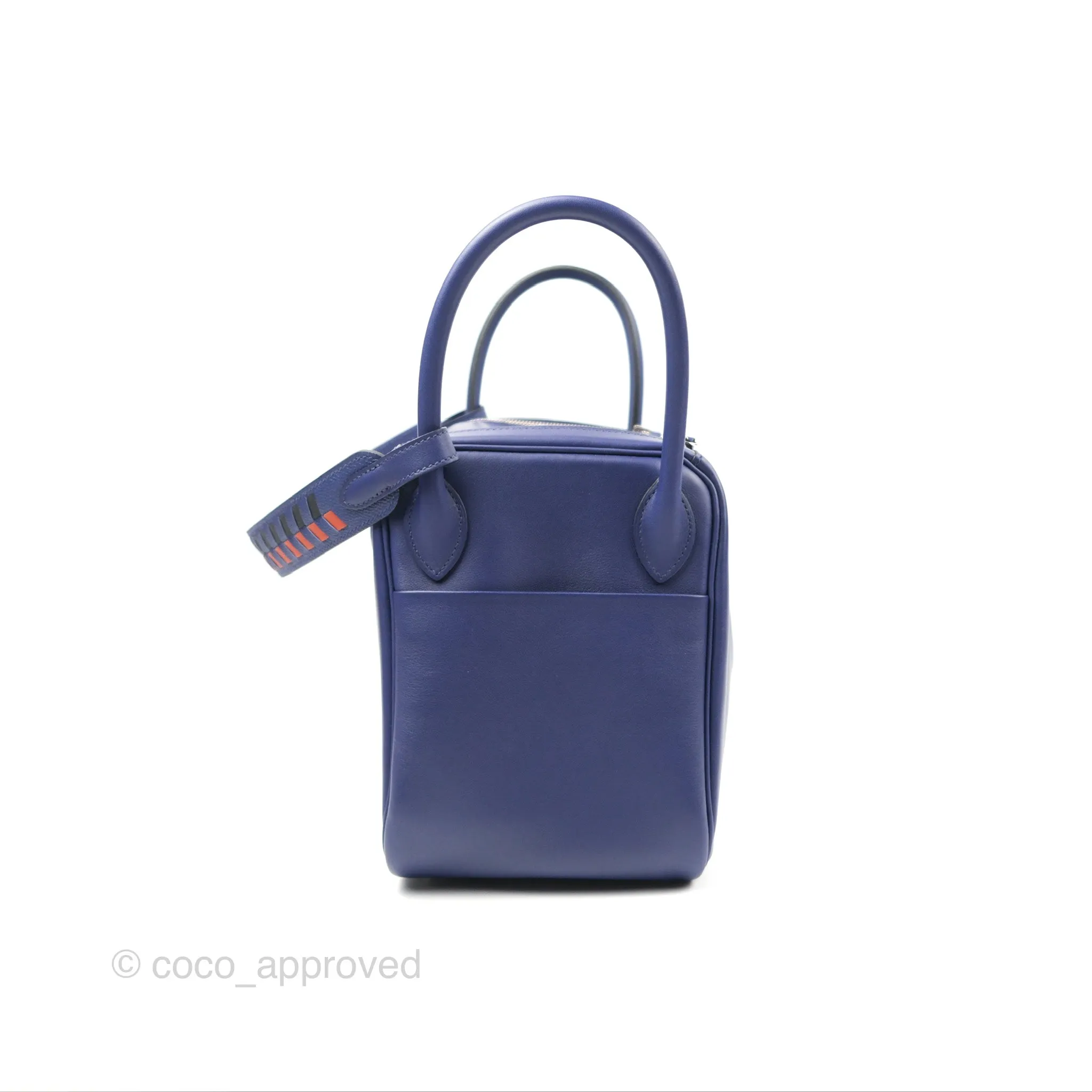 Herms Lindy Tressage De Cuir 30 Bleu Encre/Brique/Black Swift Palladium Hardware
