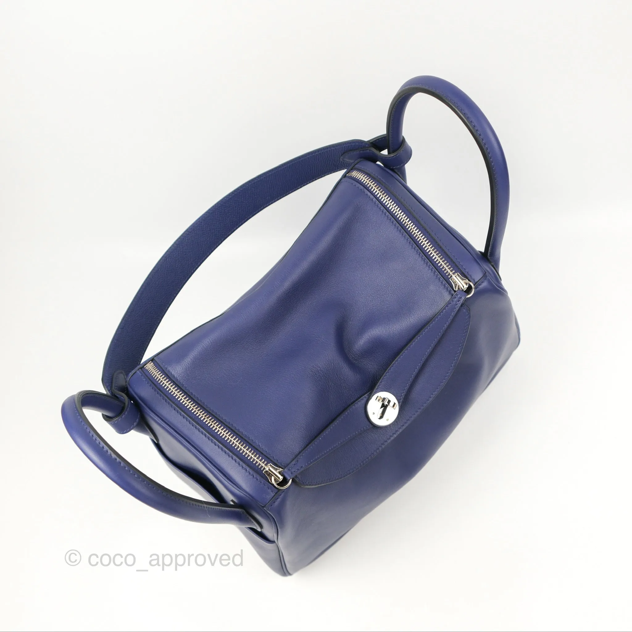 Herms Lindy Tressage De Cuir 30 Bleu Encre/Brique/Black Swift Palladium Hardware
