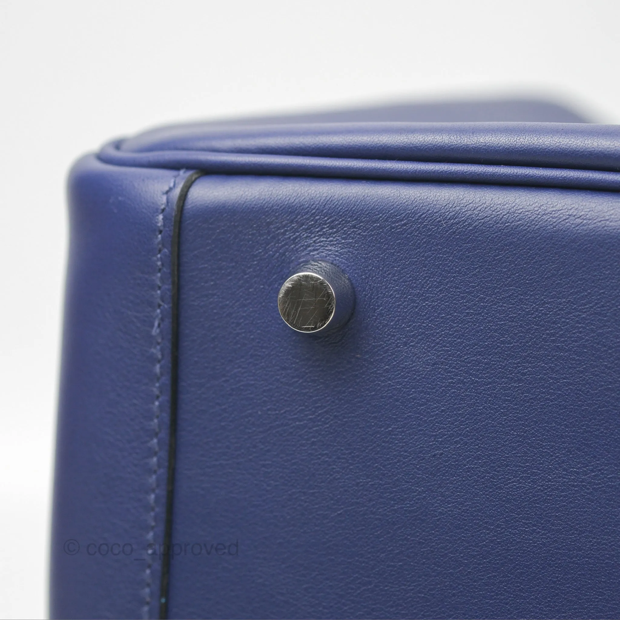 Herms Lindy Tressage De Cuir 30 Bleu Encre/Brique/Black Swift Palladium Hardware