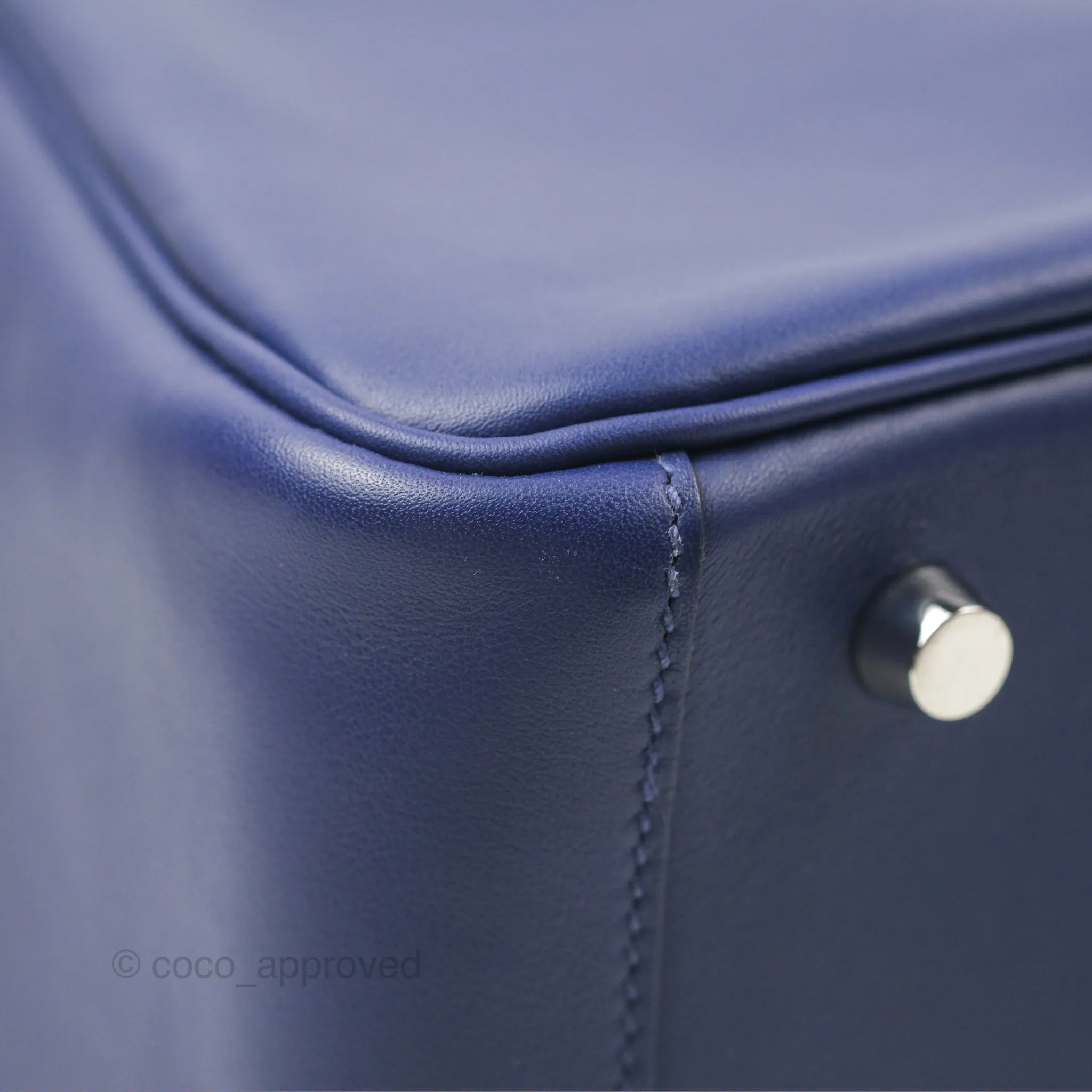 Herms Lindy Tressage De Cuir 30 Bleu Encre/Brique/Black Swift Palladium Hardware