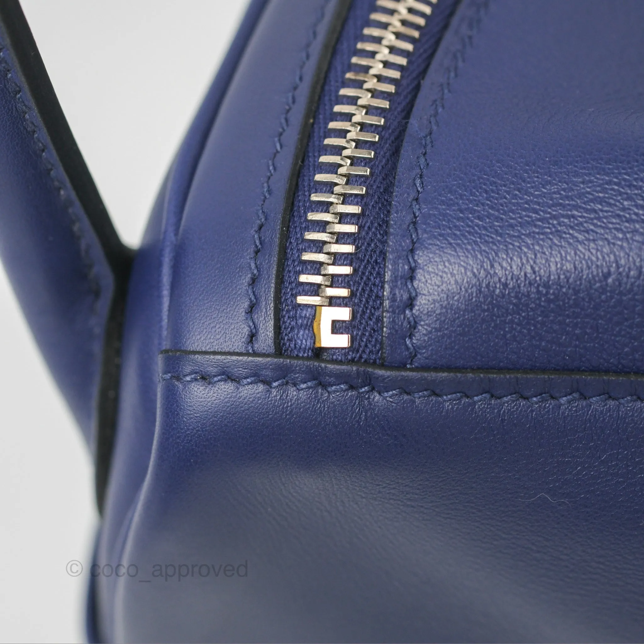 Herms Lindy Tressage De Cuir 30 Bleu Encre/Brique/Black Swift Palladium Hardware