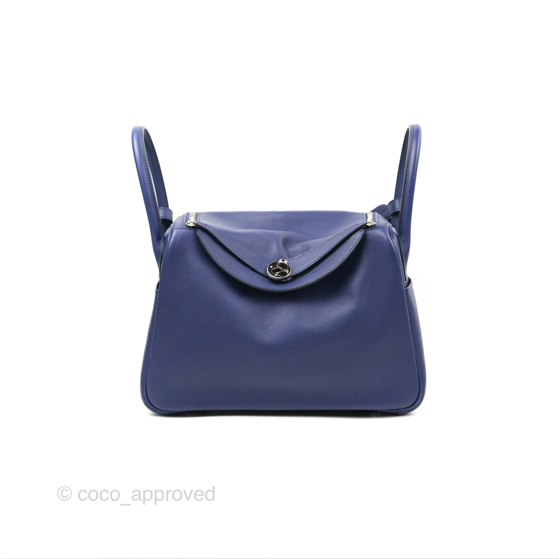 Herms Lindy Tressage De Cuir 30 Bleu Encre/Brique/Black Swift Palladium Hardware