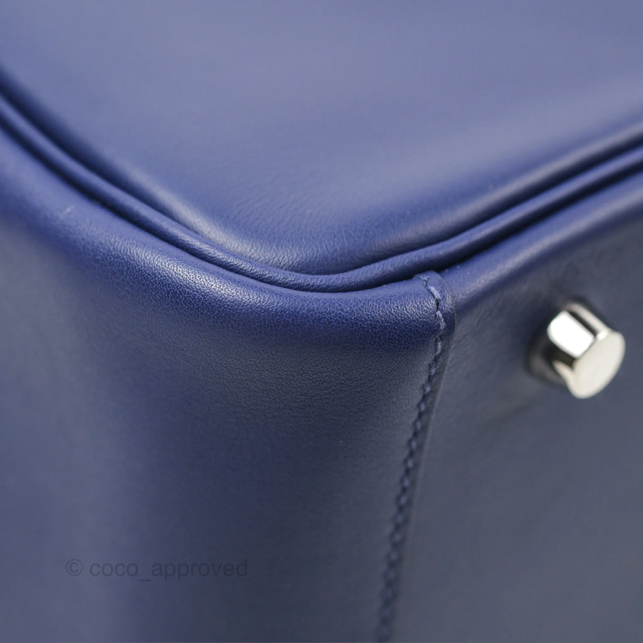 Herms Lindy Tressage De Cuir 30 Bleu Encre/Brique/Black Swift Palladium Hardware
