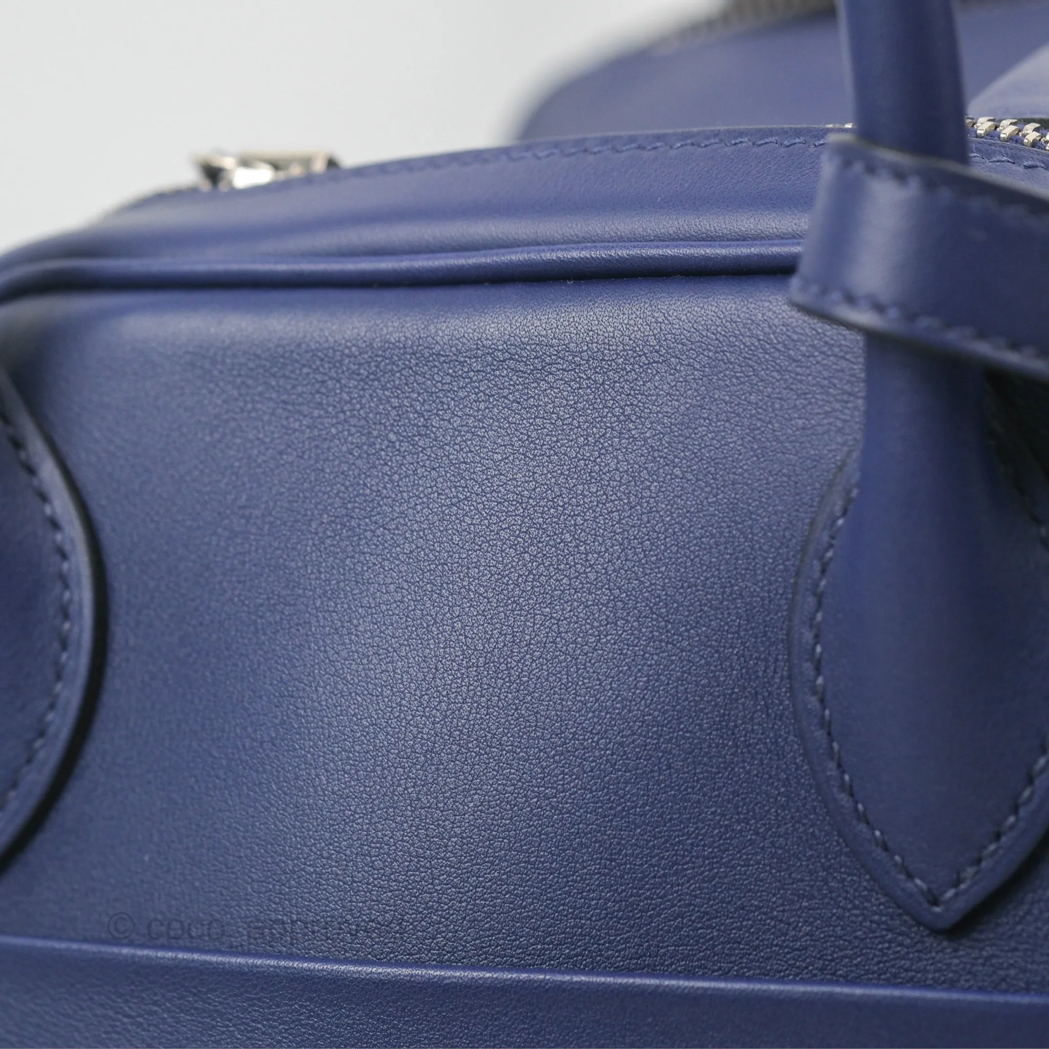 Herms Lindy Tressage De Cuir 30 Bleu Encre/Brique/Black Swift Palladium Hardware