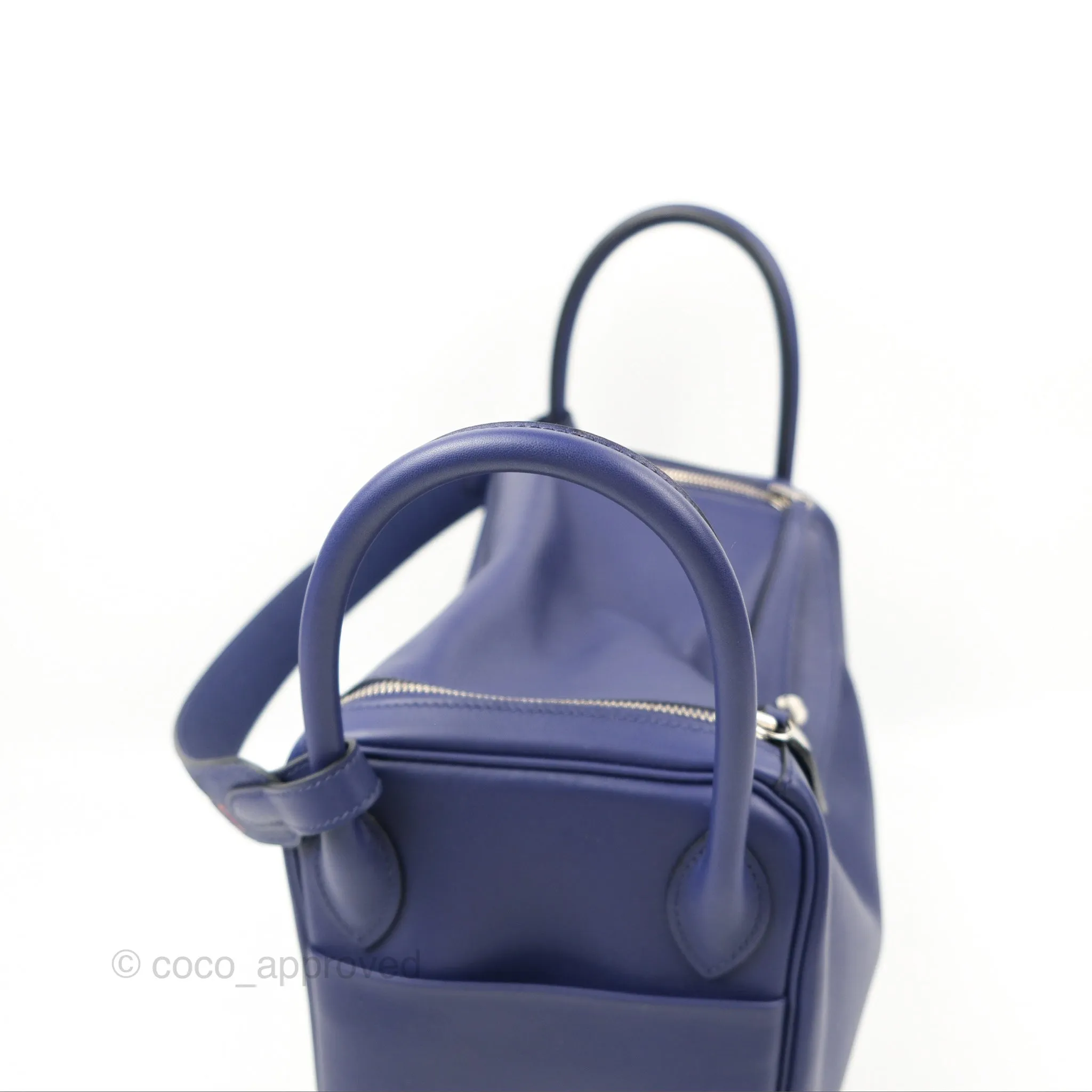 Herms Lindy Tressage De Cuir 30 Bleu Encre/Brique/Black Swift Palladium Hardware