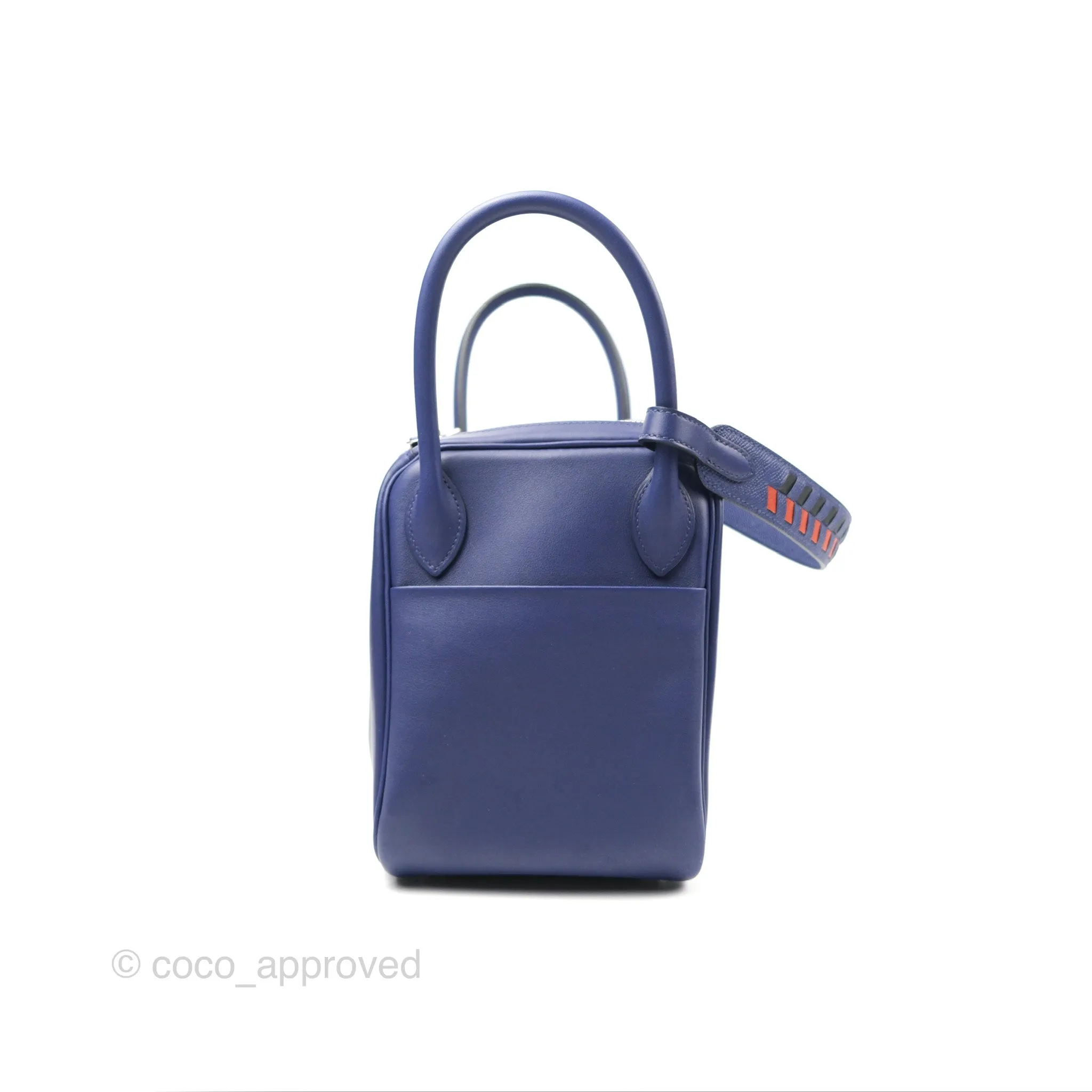 Herms Lindy Tressage De Cuir 30 Bleu Encre/Brique/Black Swift Palladium Hardware