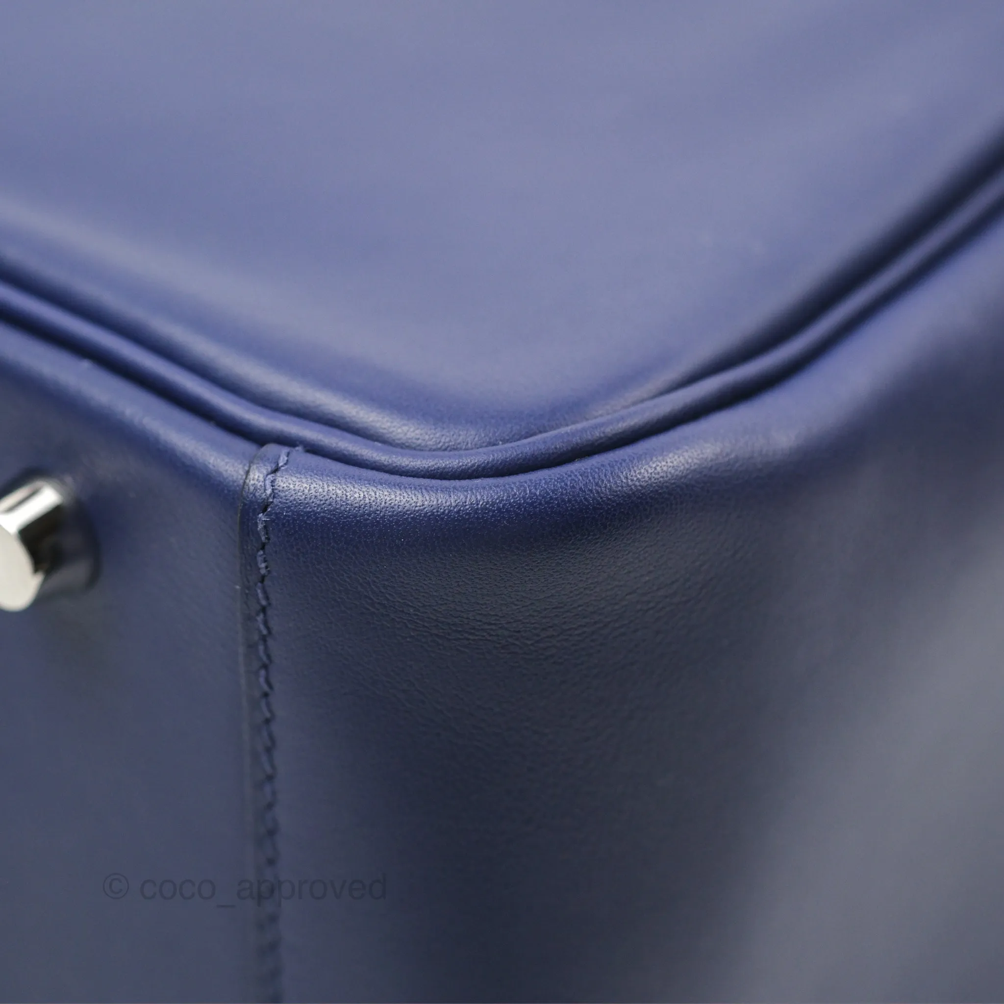 Herms Lindy Tressage De Cuir 30 Bleu Encre/Brique/Black Swift Palladium Hardware