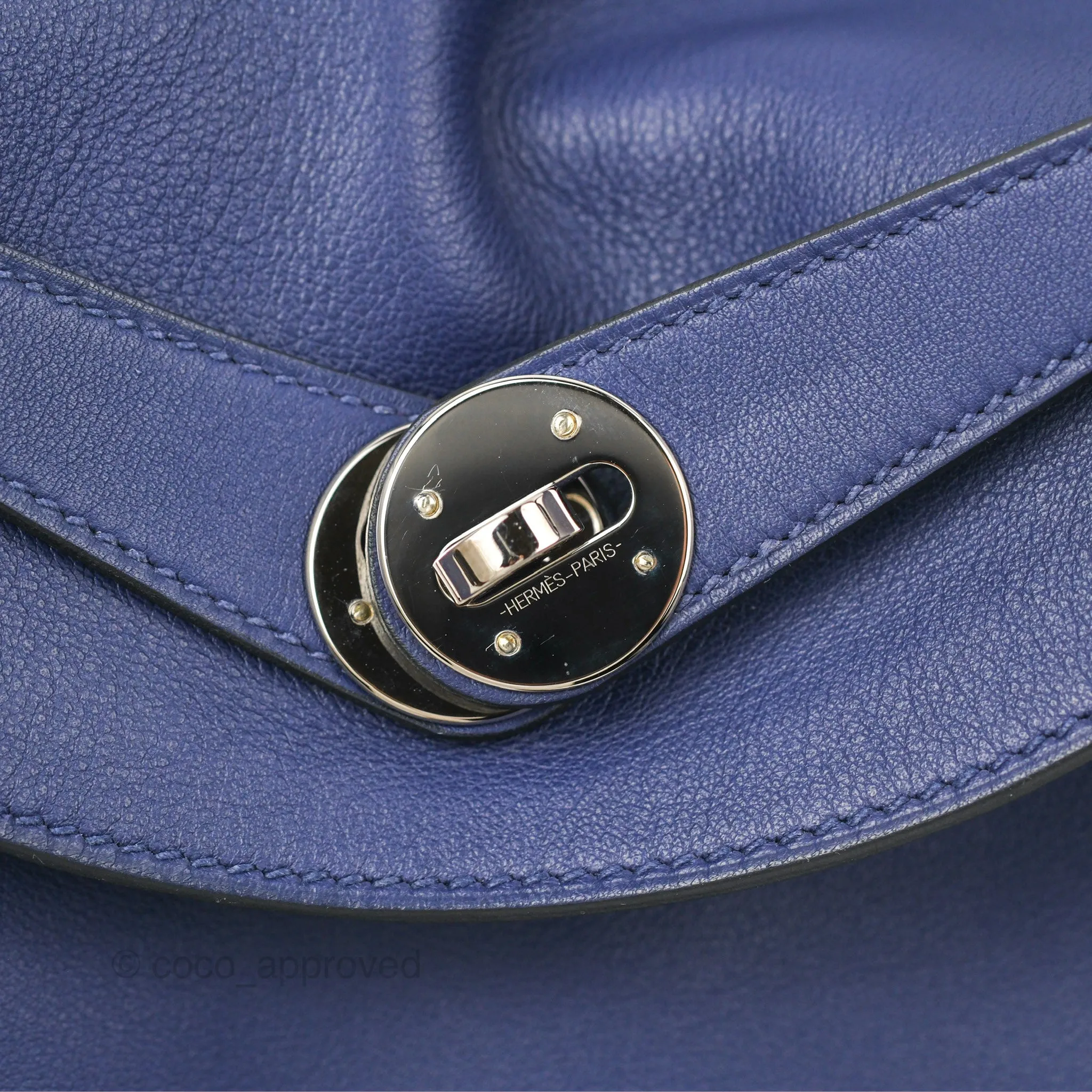 Herms Lindy Tressage De Cuir 30 Bleu Encre/Brique/Black Swift Palladium Hardware