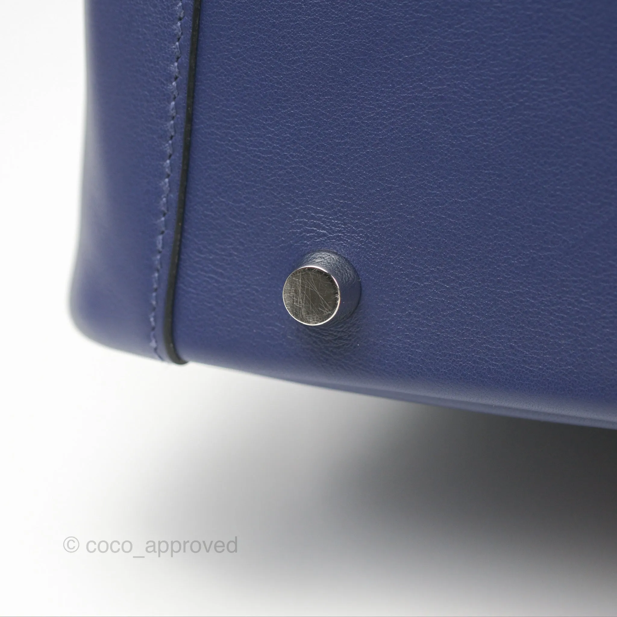 Herms Lindy Tressage De Cuir 30 Bleu Encre/Brique/Black Swift Palladium Hardware