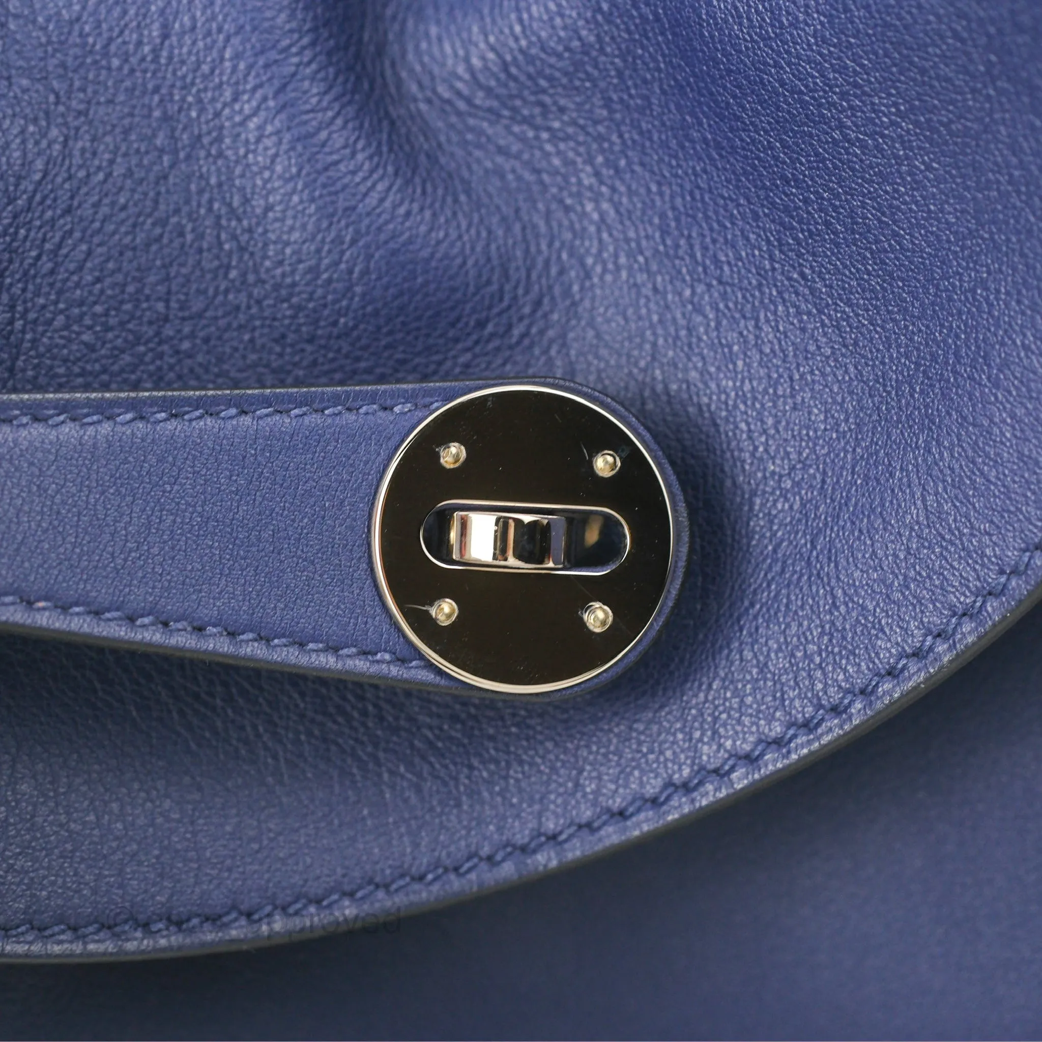 Herms Lindy Tressage De Cuir 30 Bleu Encre/Brique/Black Swift Palladium Hardware