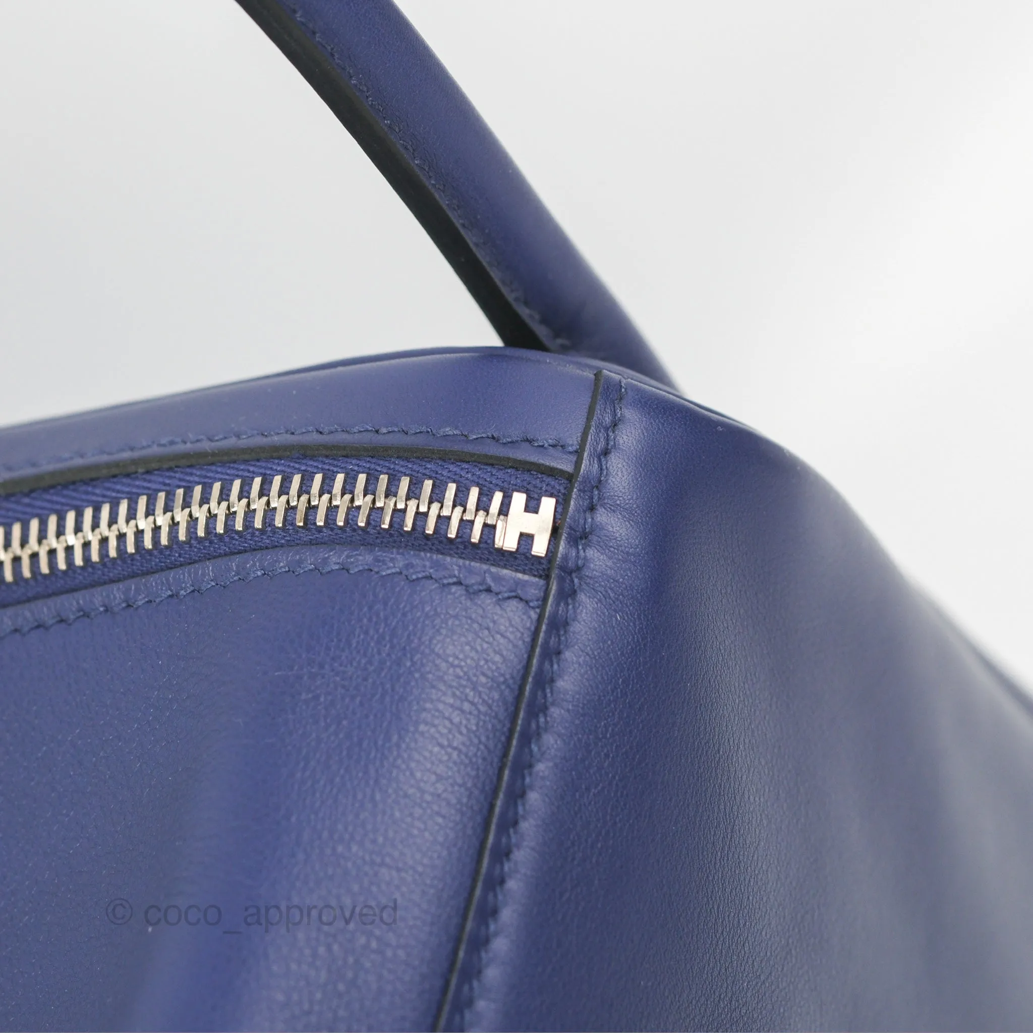 Herms Lindy Tressage De Cuir 30 Bleu Encre/Brique/Black Swift Palladium Hardware