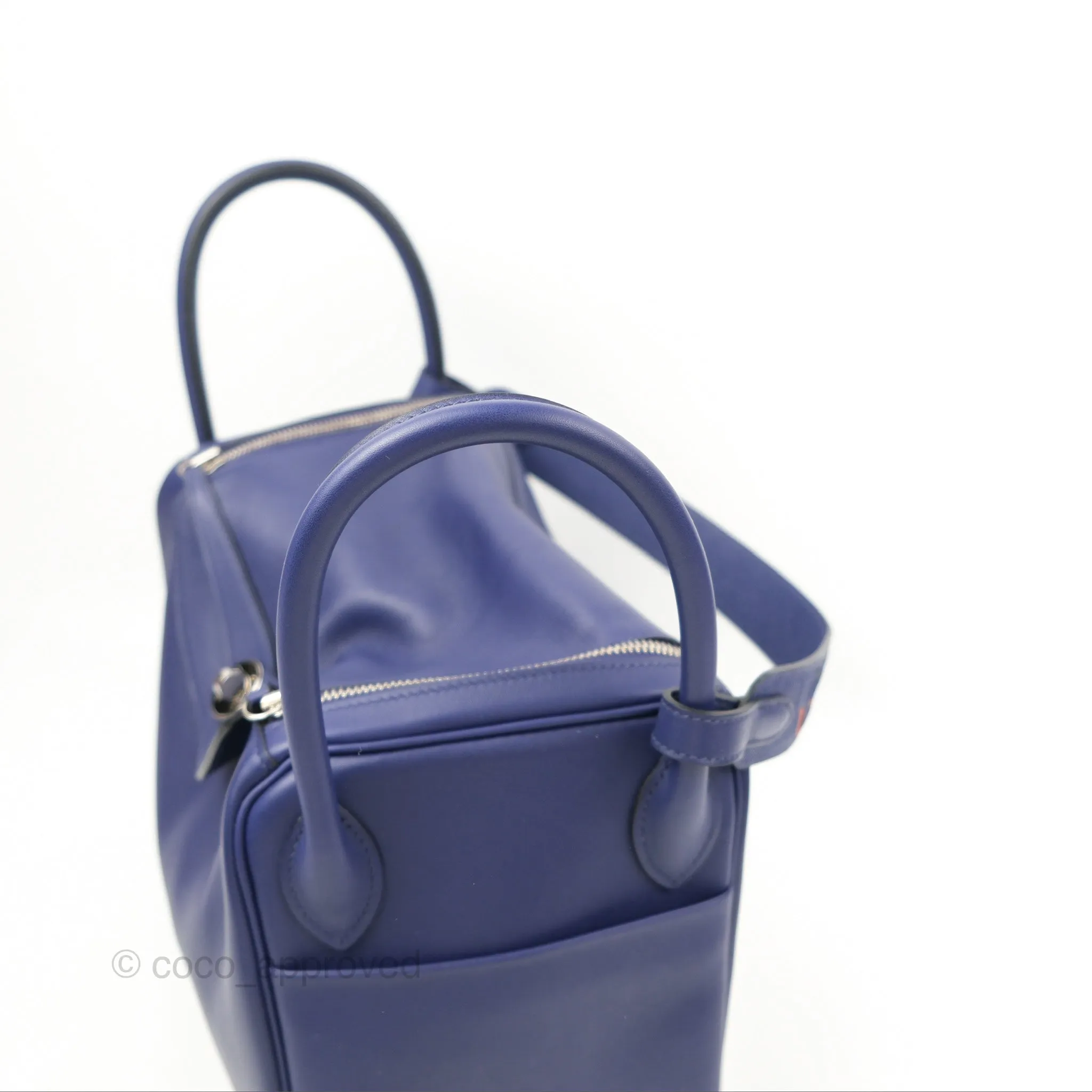 Herms Lindy Tressage De Cuir 30 Bleu Encre/Brique/Black Swift Palladium Hardware