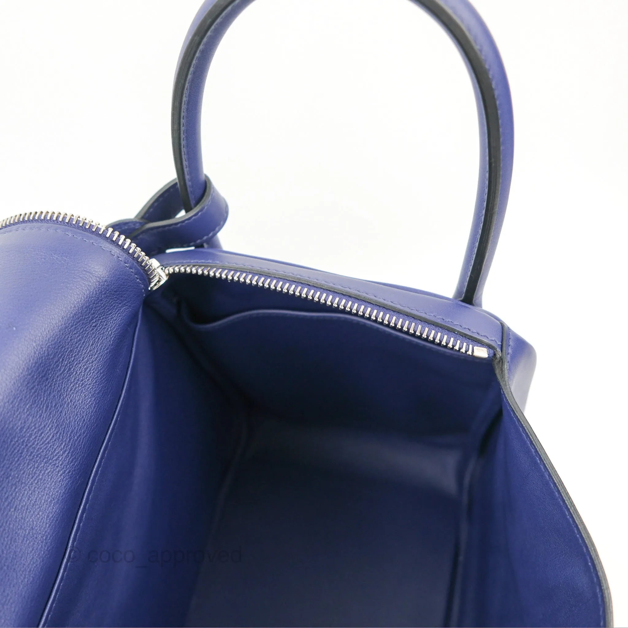 Herms Lindy Tressage De Cuir 30 Bleu Encre/Brique/Black Swift Palladium Hardware