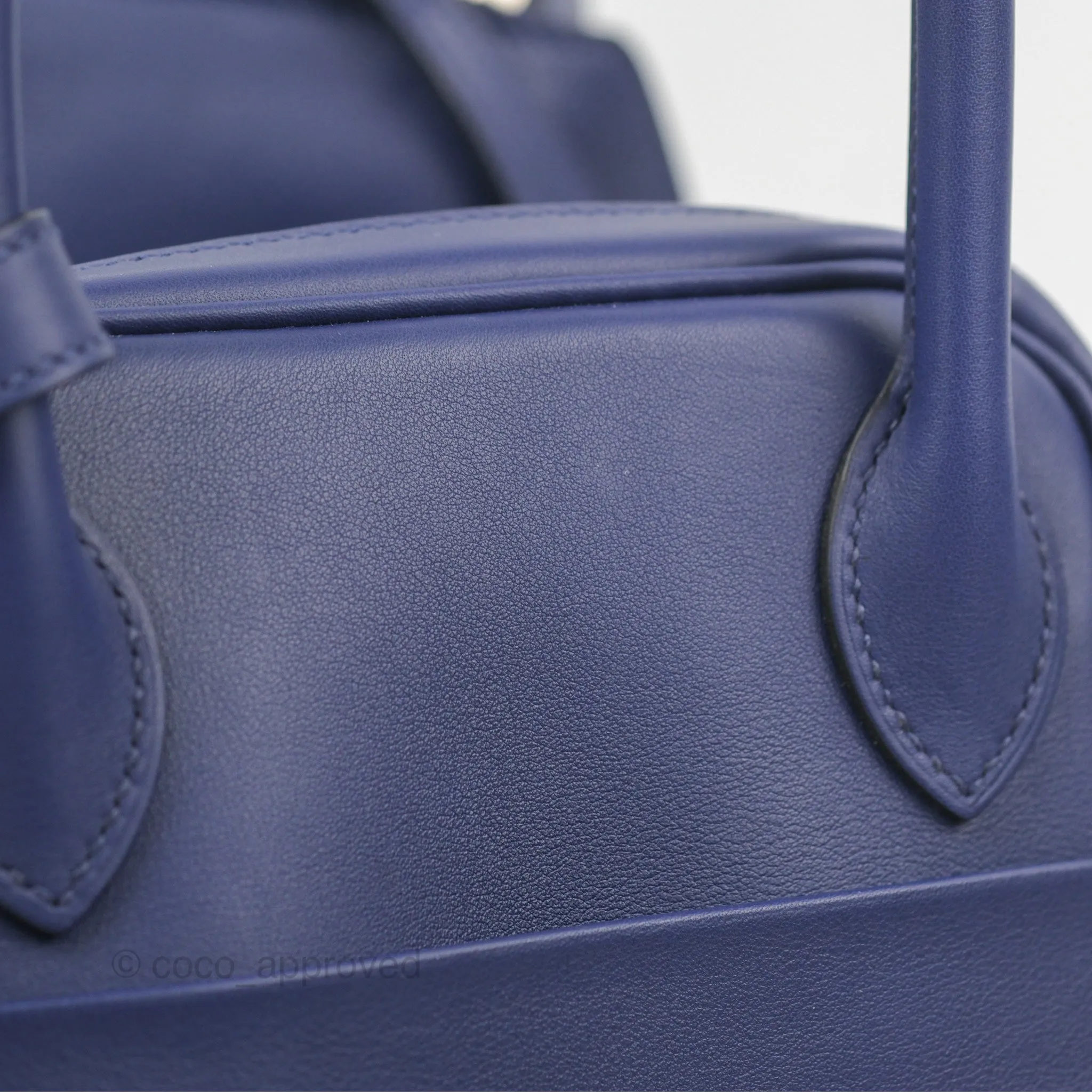 Herms Lindy Tressage De Cuir 30 Bleu Encre/Brique/Black Swift Palladium Hardware