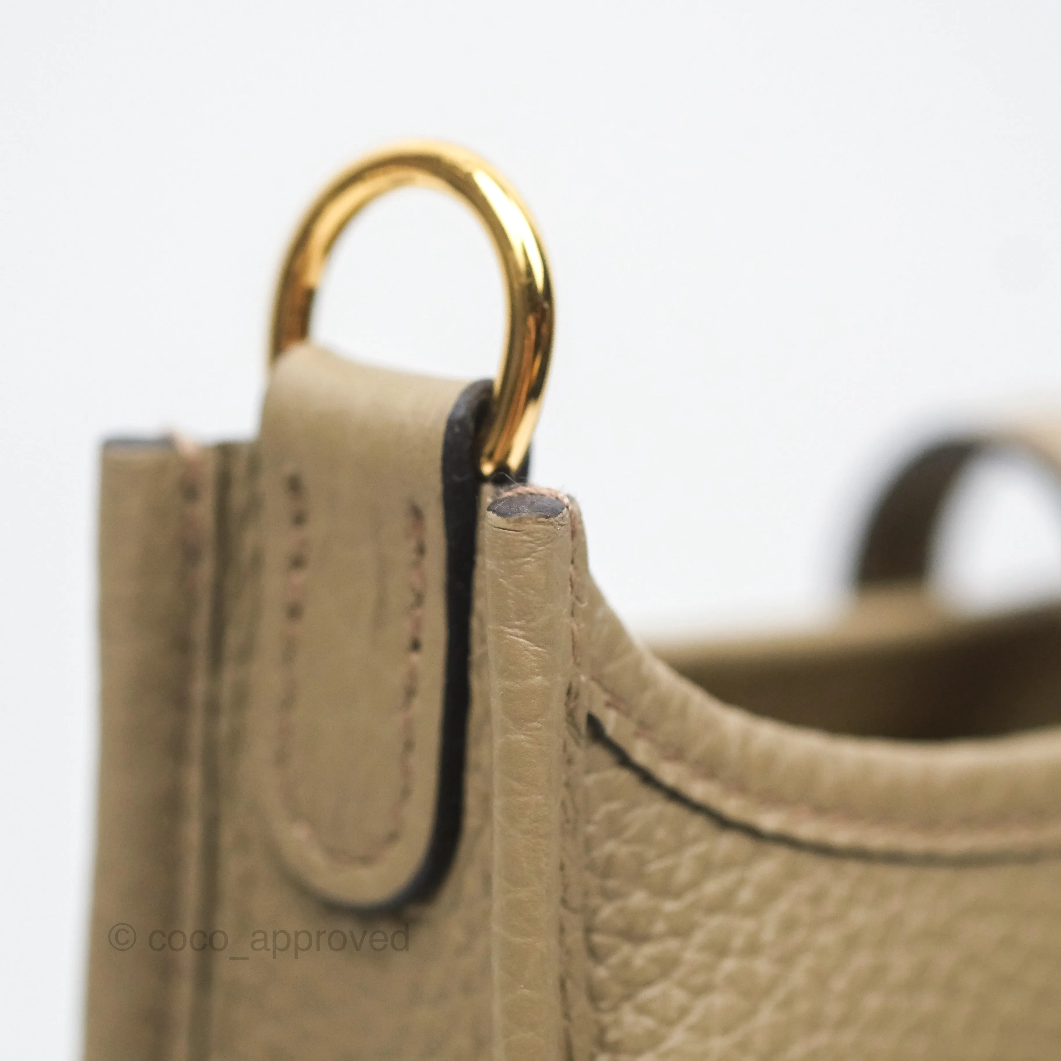 Herms Mini Evelyne 16 Beige Marfa 8Q Clemence Gold Hardware