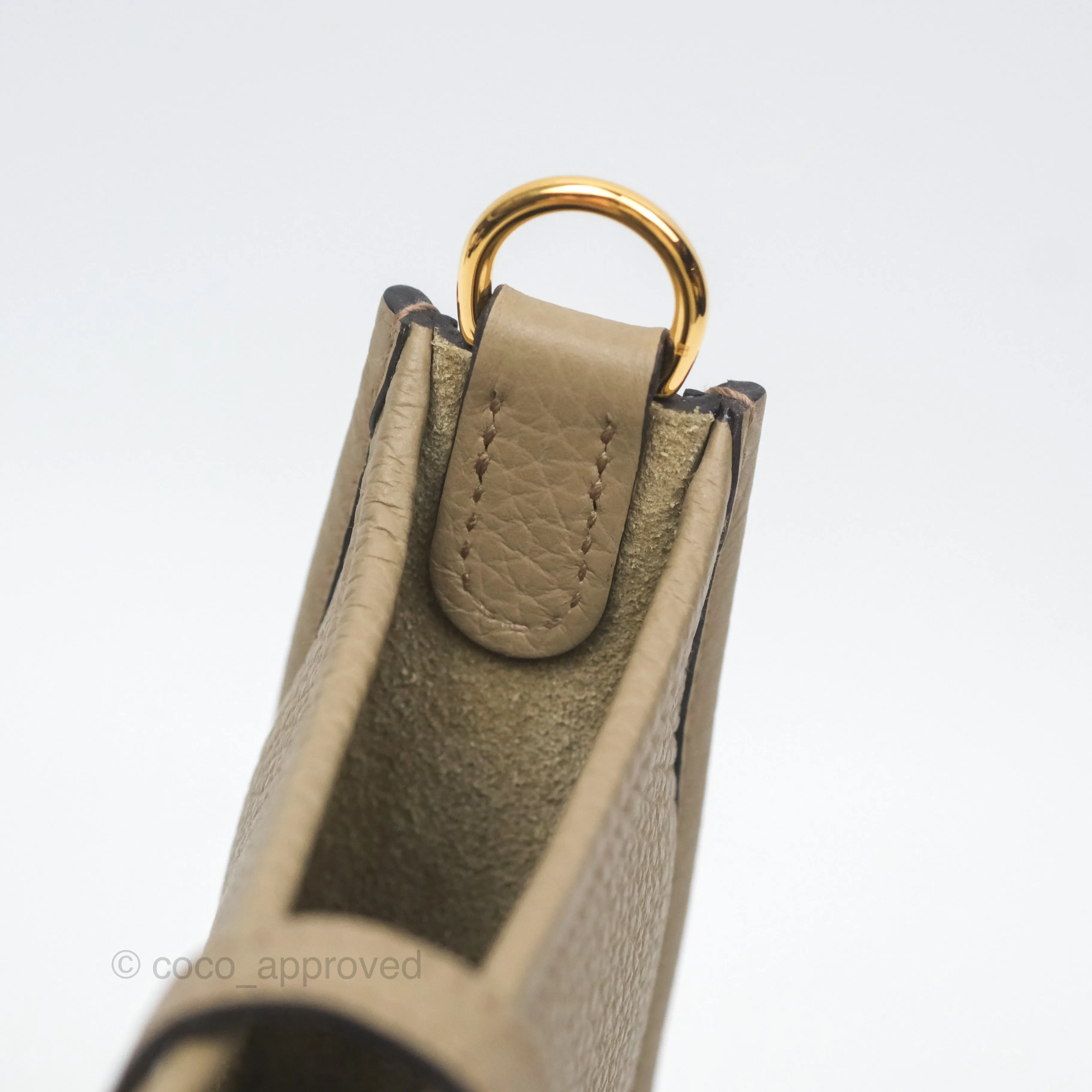Herms Mini Evelyne 16 Beige Marfa 8Q Clemence Gold Hardware